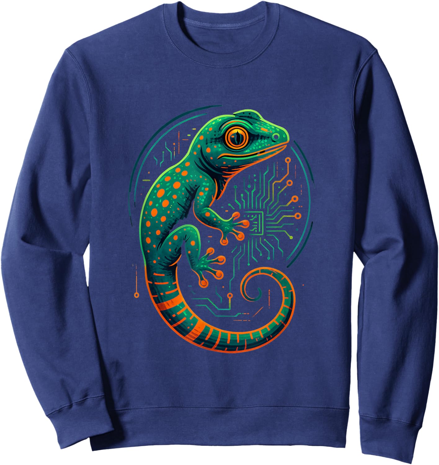 Cyber Gecko Techcore Cyberpunk Lizard Circuit Art Gamers Sweatshirt - Sweatshirt | Navy