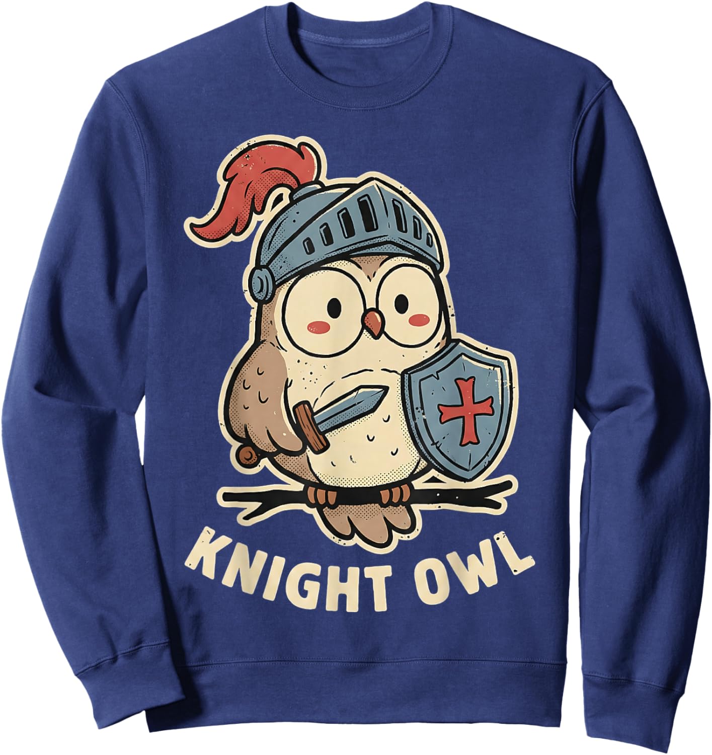 Knight Owl Funny Medieval Pun Joke Cute Graphic Sweatshirt - Sweatshirt | Navy