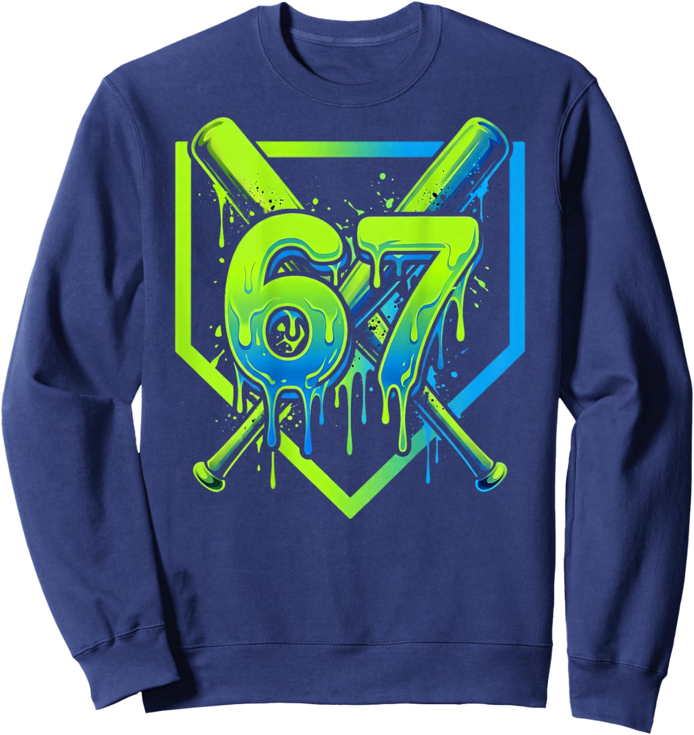 67 Baseball Ice Cream Drip Effect 6-7 Meme Six Seven Sweatshirt - Sweatshirt | Navy