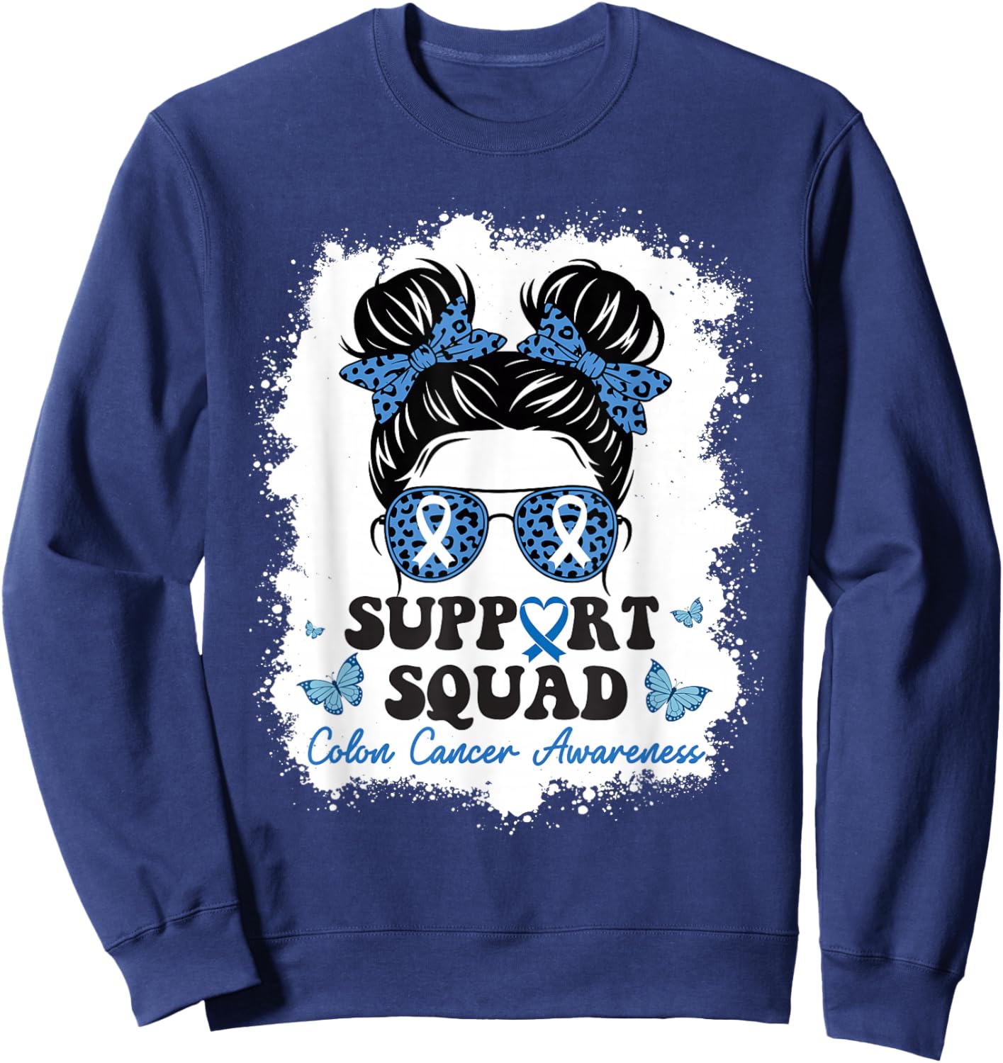 Colorectal Colon Cancer Awareness Month Cancer Messy bun Sweatshirt - Sweatshirt | Navy