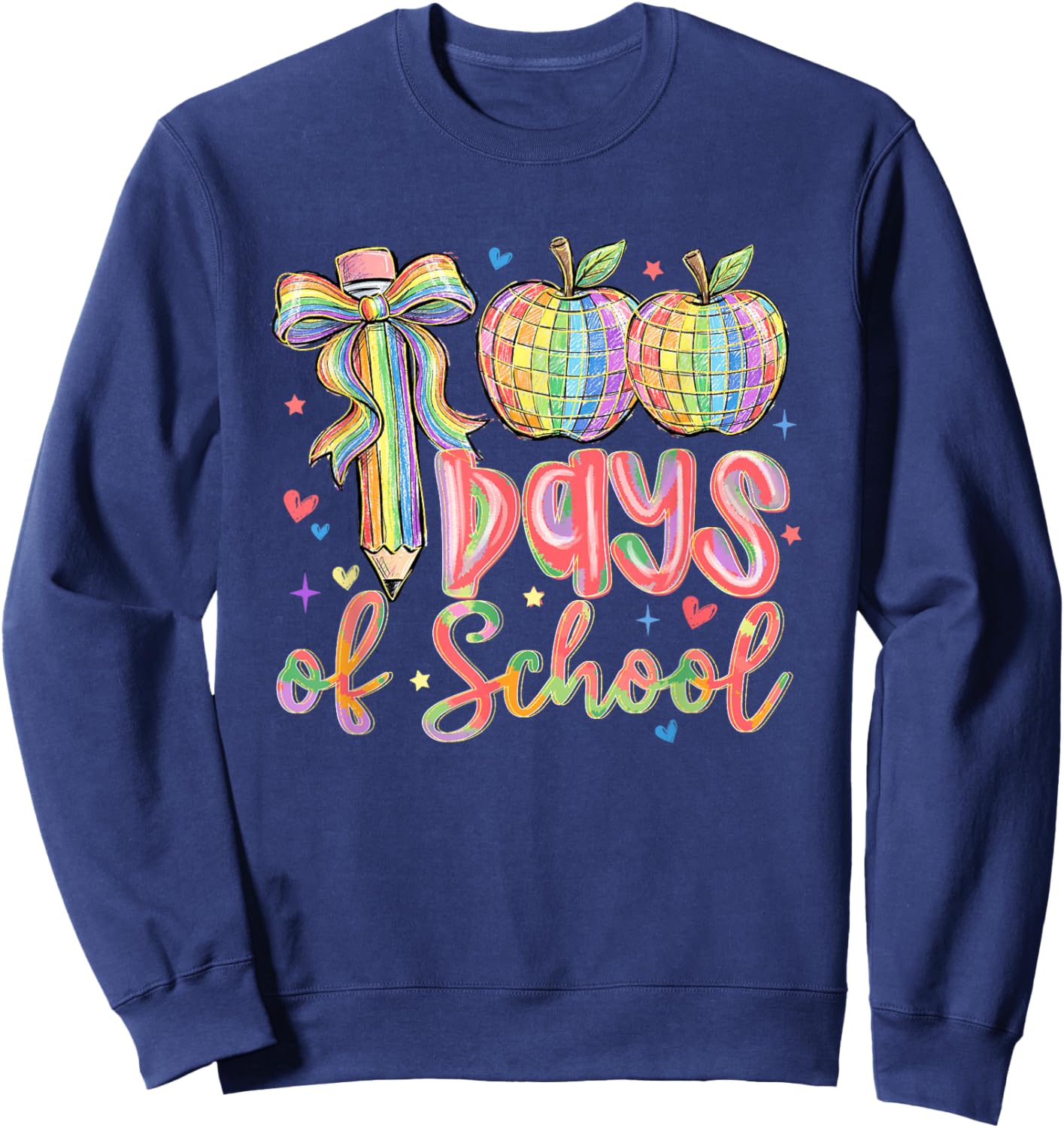 100 Days of School Pencil Bow Disco 100th Day Teacher Girls Sweatshirt - Sweatshirt | Navy