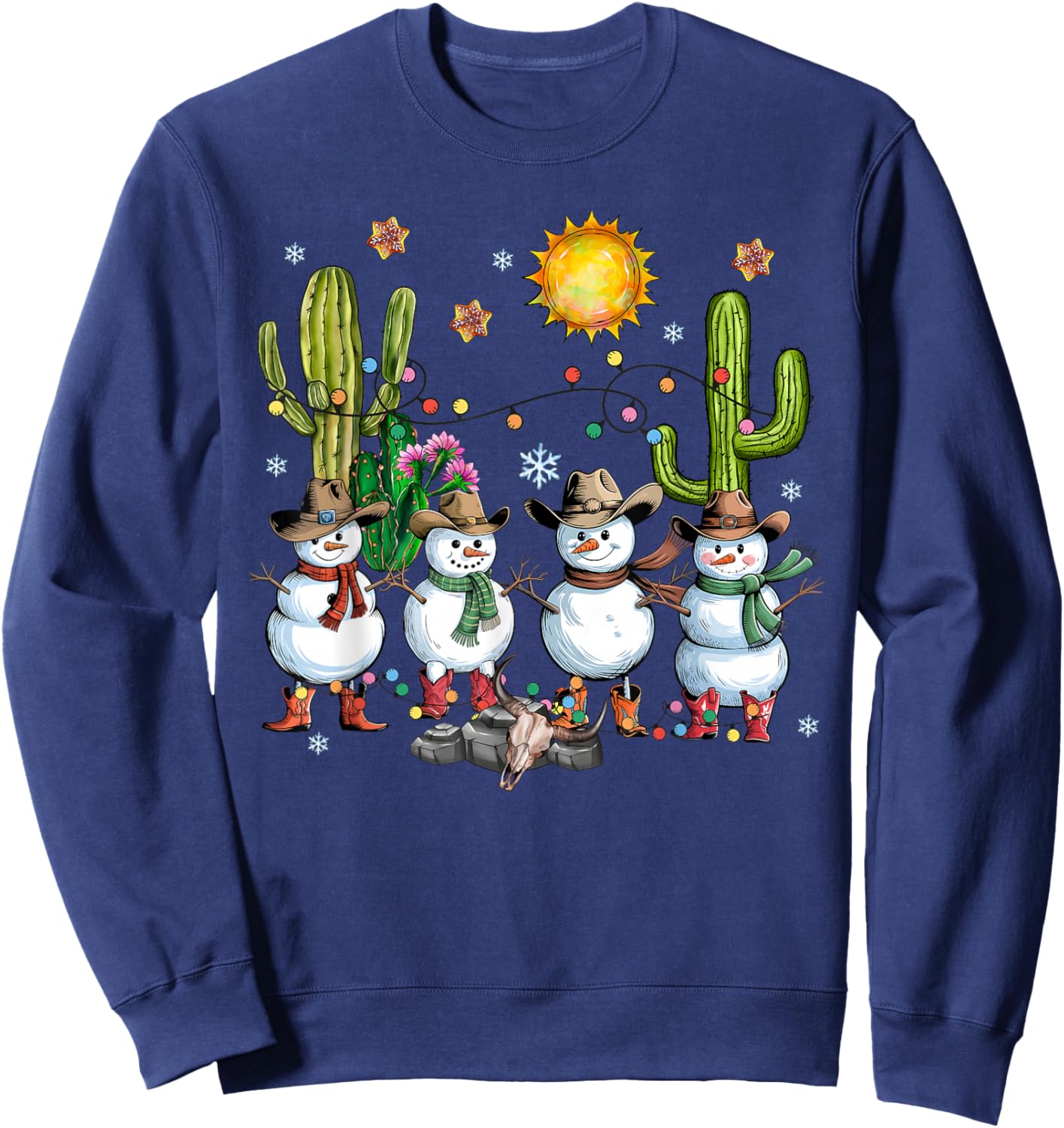 Snowman Cowboy Christmas Howdy Western Xmas Lights Boys Kids Sweatshirt - Sweatshirt | Navy
