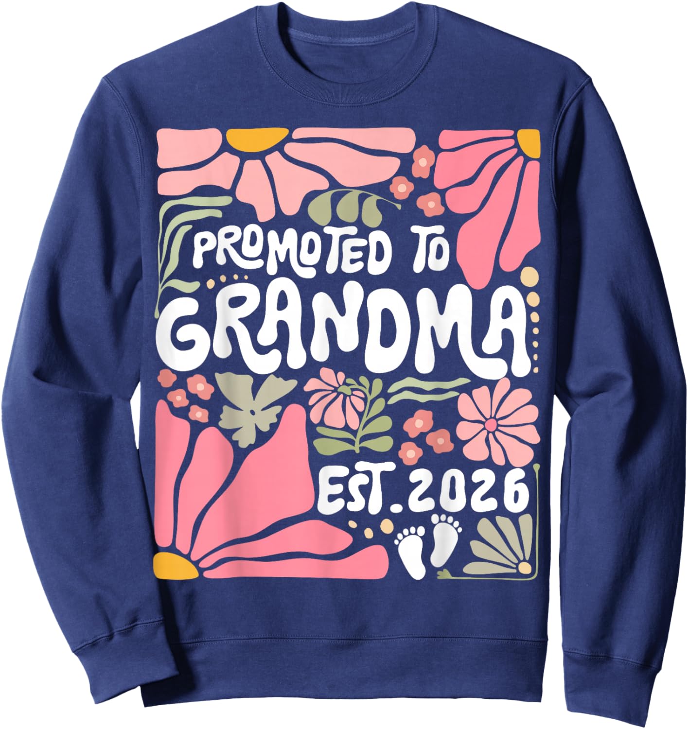 Promoted to Grandma Est. 2026 Boho Floral Grandmother Flower Sweatshirt - Sweatshirt | Navy
