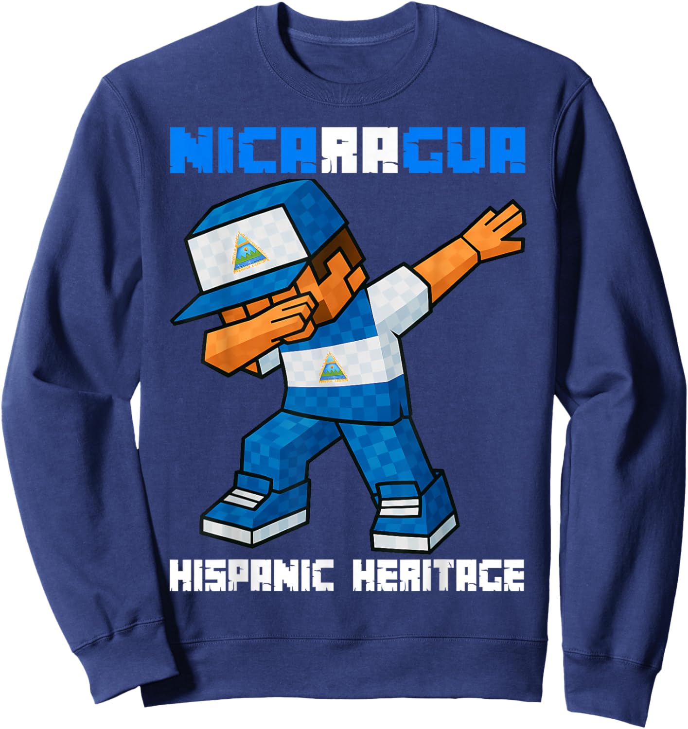 Nicaragua Dab Boys Game Pixel Hispanic Heritage Nicaraguan Sweatshirt - Sweatshirt | Navy