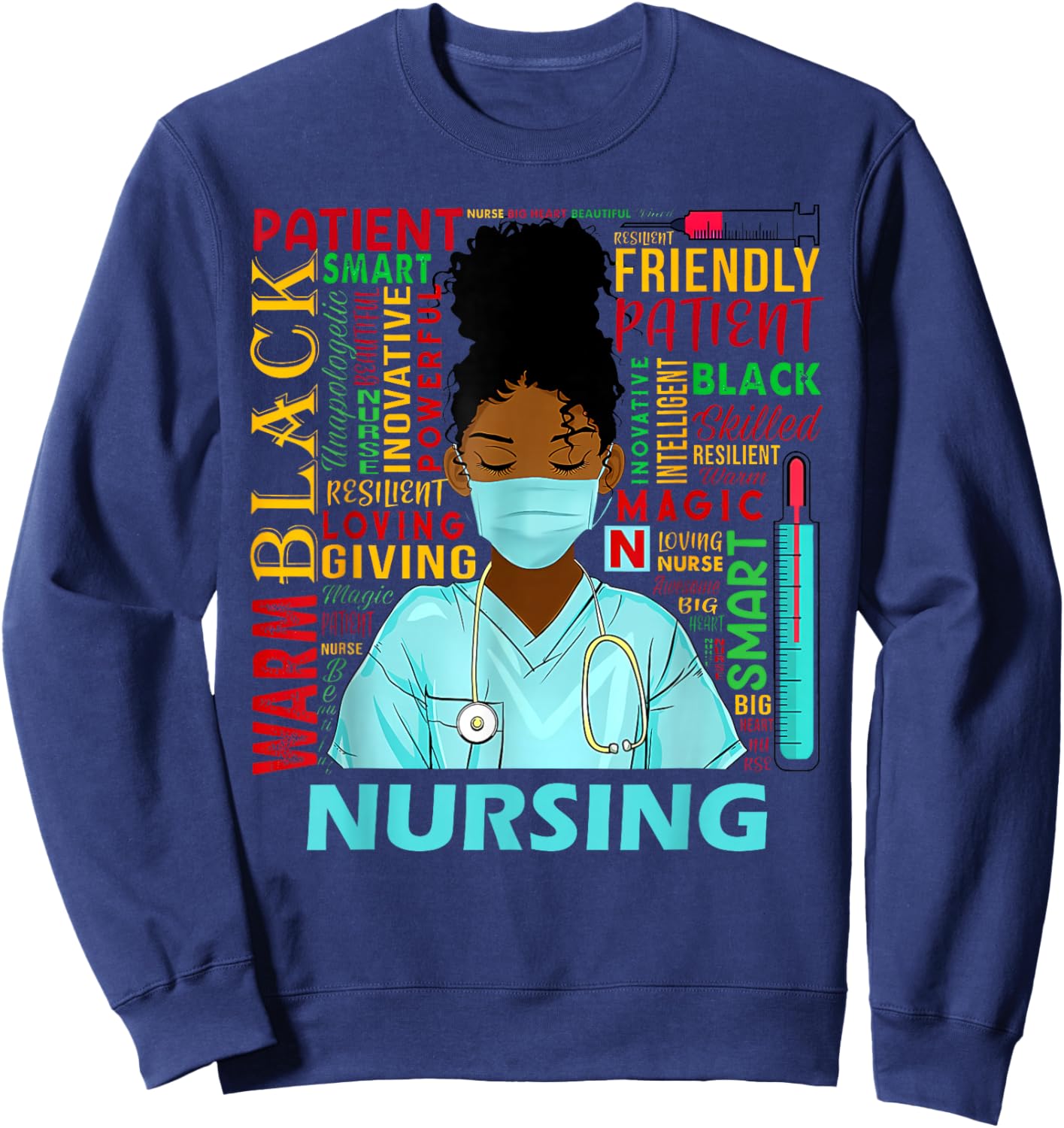 Black Strong Nurse Afro Love Melanin African American Women Sweatshirt - Sweatshirt | Navy