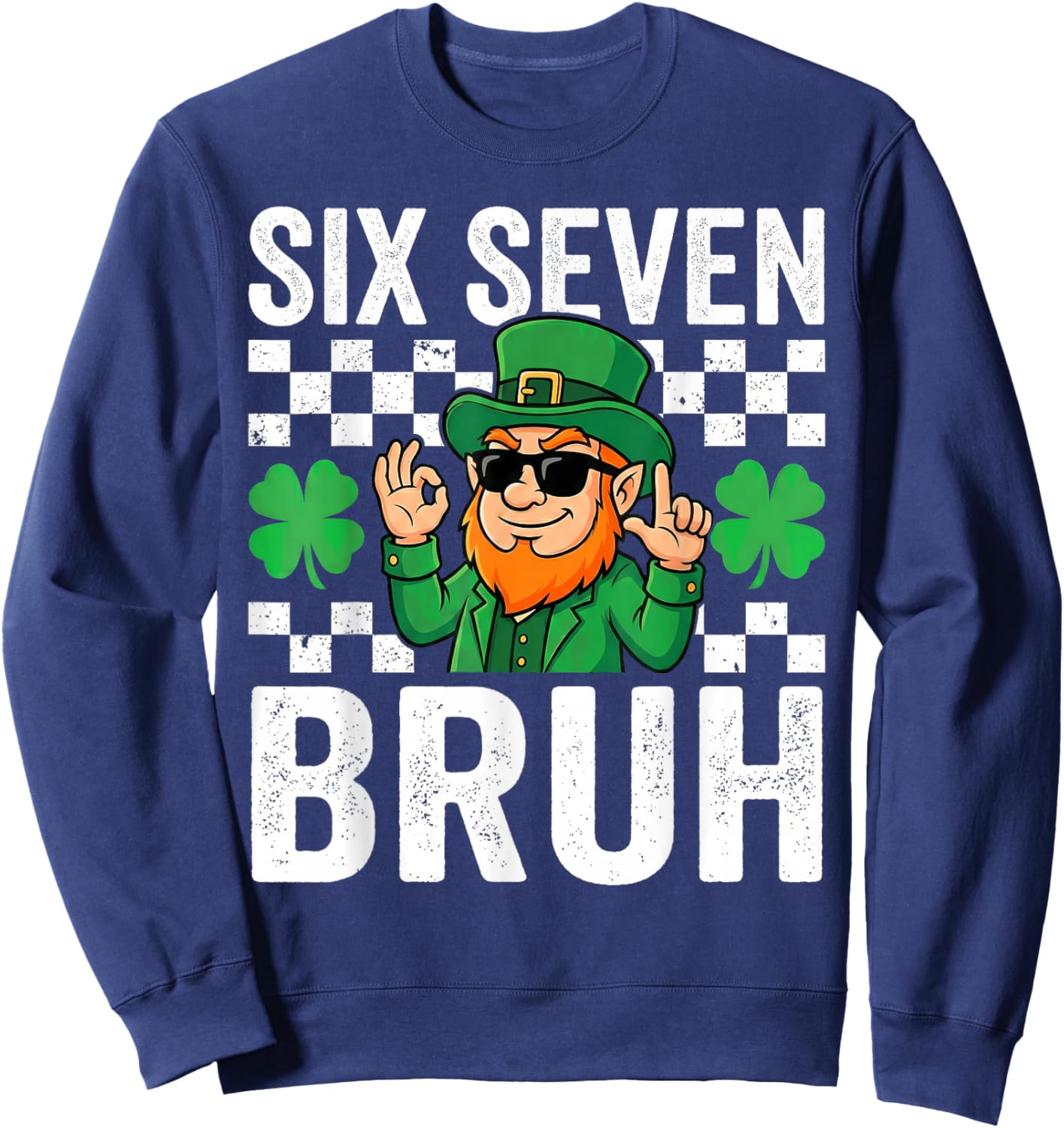 Boys St Patricks Day 6 7 Six Seven 67 Kids Girls Shamrock Sweatshirt - Sweatshirt | Navy