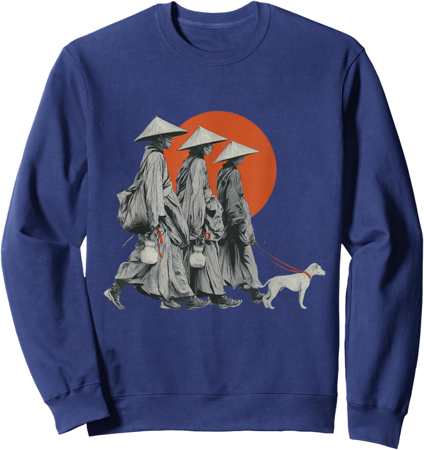 Walk for Peace Monks with Aloka Dog Minimalist Zen Art Sweatshirt - Sweatshirt | Navy