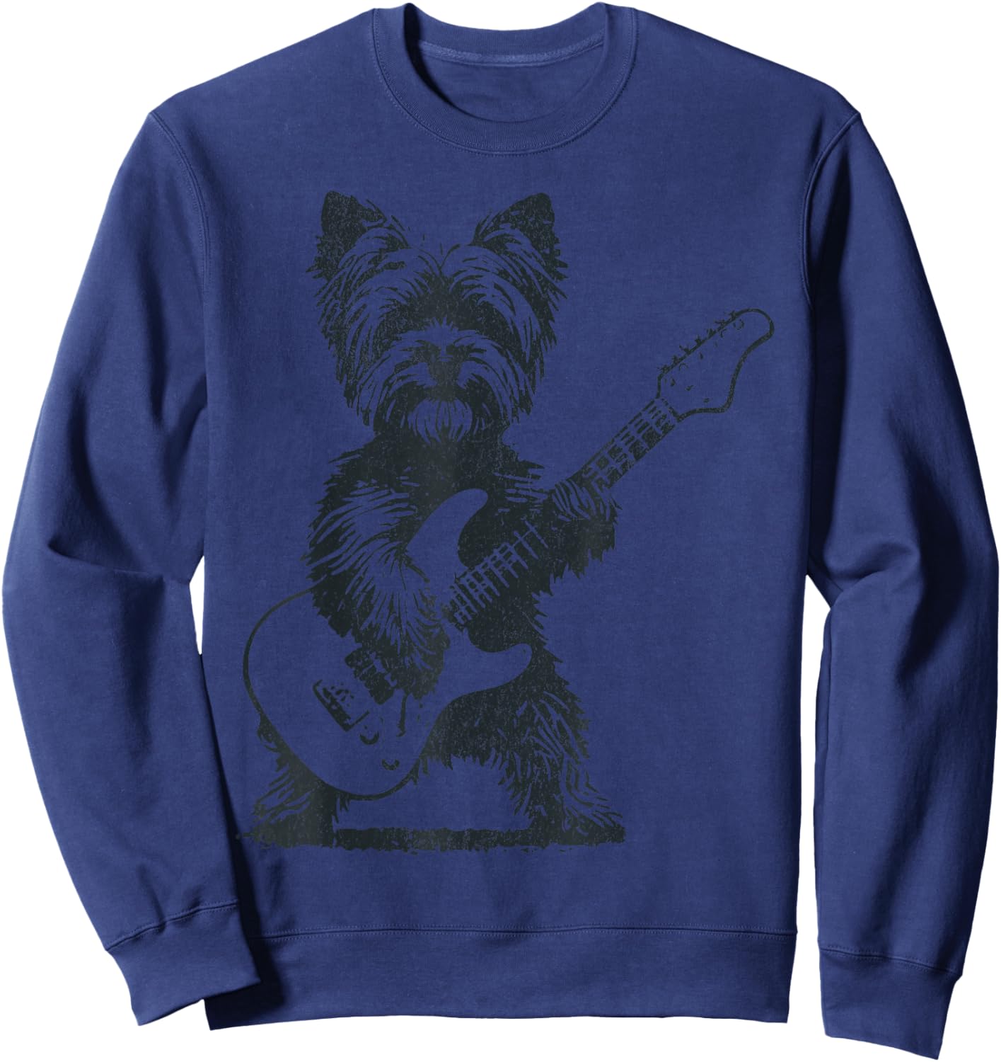 Vintage Yorkie Rock Dog Playing Guitar Funny Music Art Sweatshirt - Sweatshirt | Navy