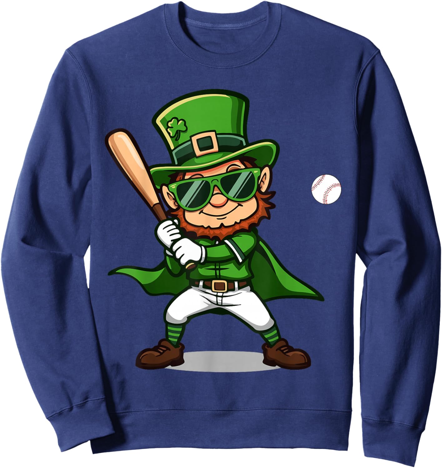 Funny St. Patrick’s Day Leprechaun Baseball Irish Graphic Sweatshirt - Sweatshirt | Navy