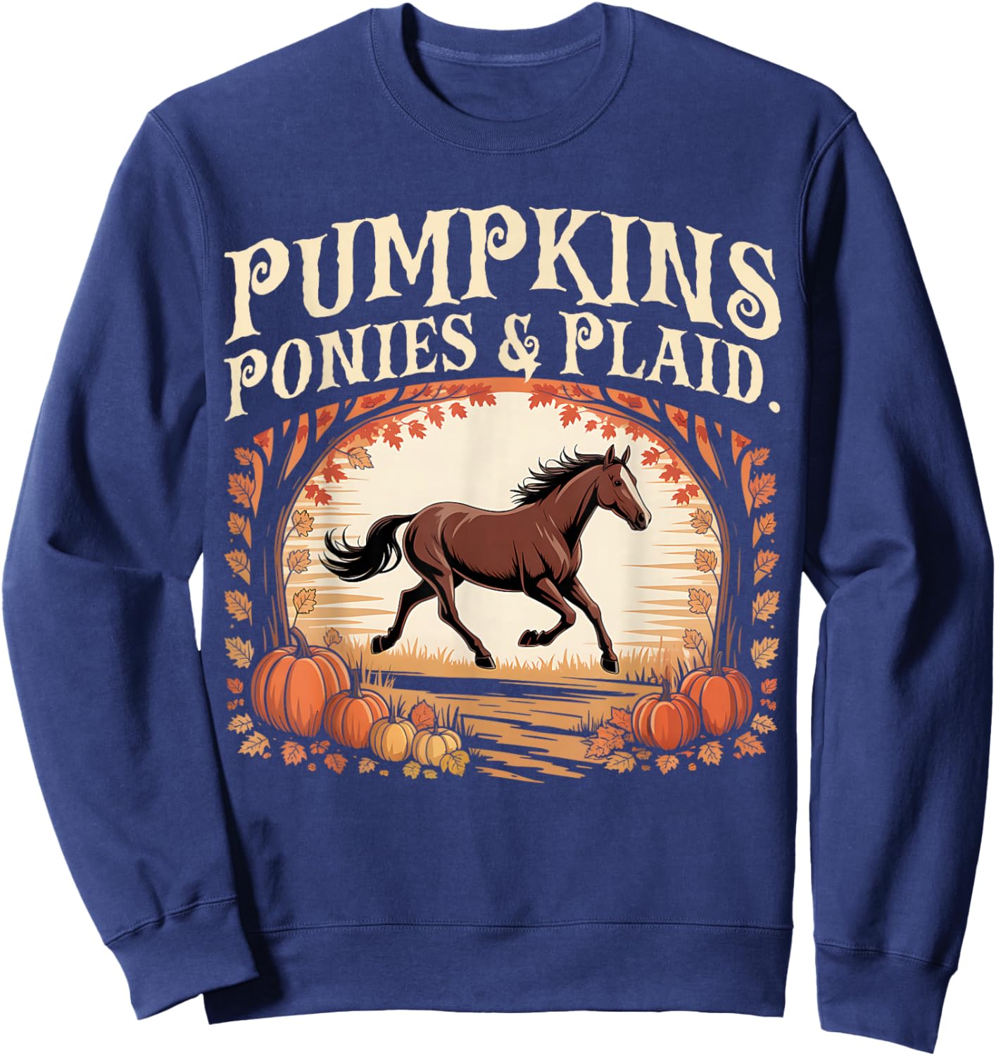 Retro Pumpkins Ponies & Plaid Sweatshirt - Sweatshirt | Navy