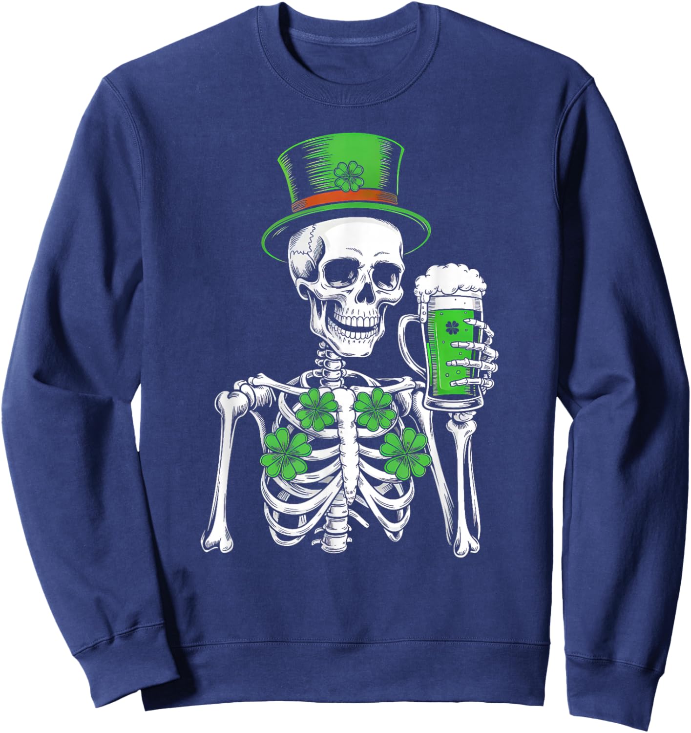 Sugar Skull Shamrock St Patricks Day Men Women Beer Drinking Sweatshirt - Sweatshirt | Navy