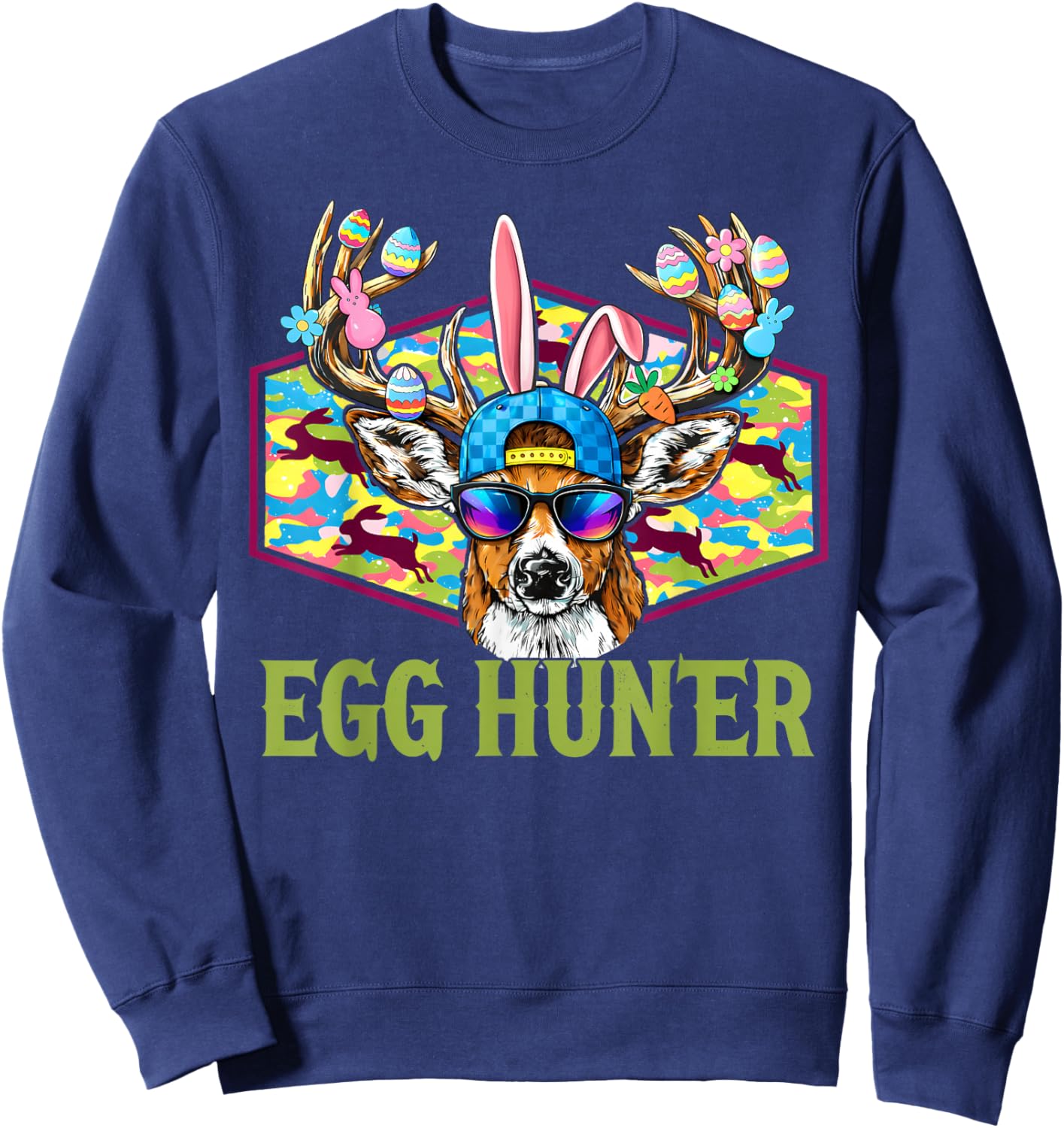 Egg Hunter Camo Deer Buck Easter Hunting Boys Girls Kids Sweatshirt - Sweatshirt | Navy