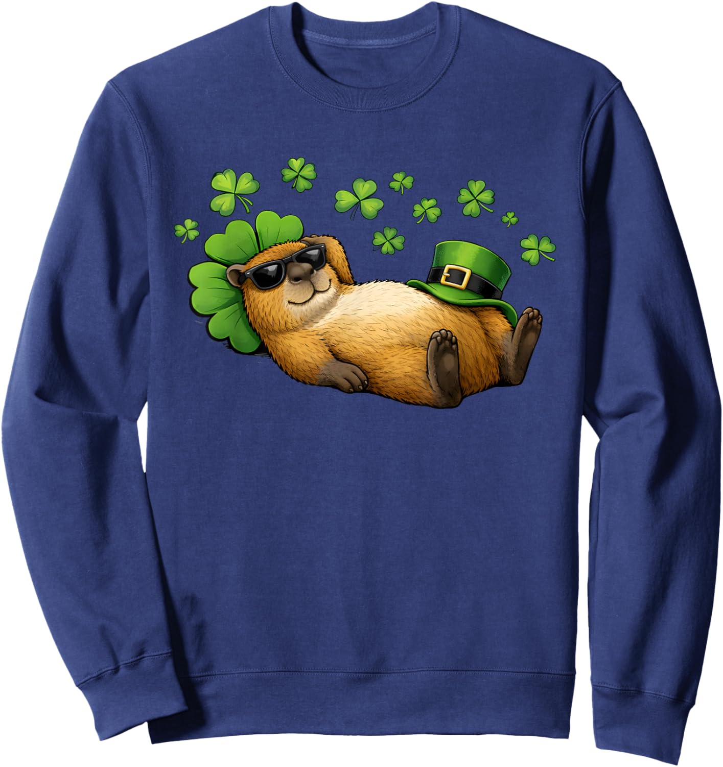 Funny St Patricks Day Capybara Leprechaun Hat Shamrock Kids Sweatshirt - Sweatshirt | Navy