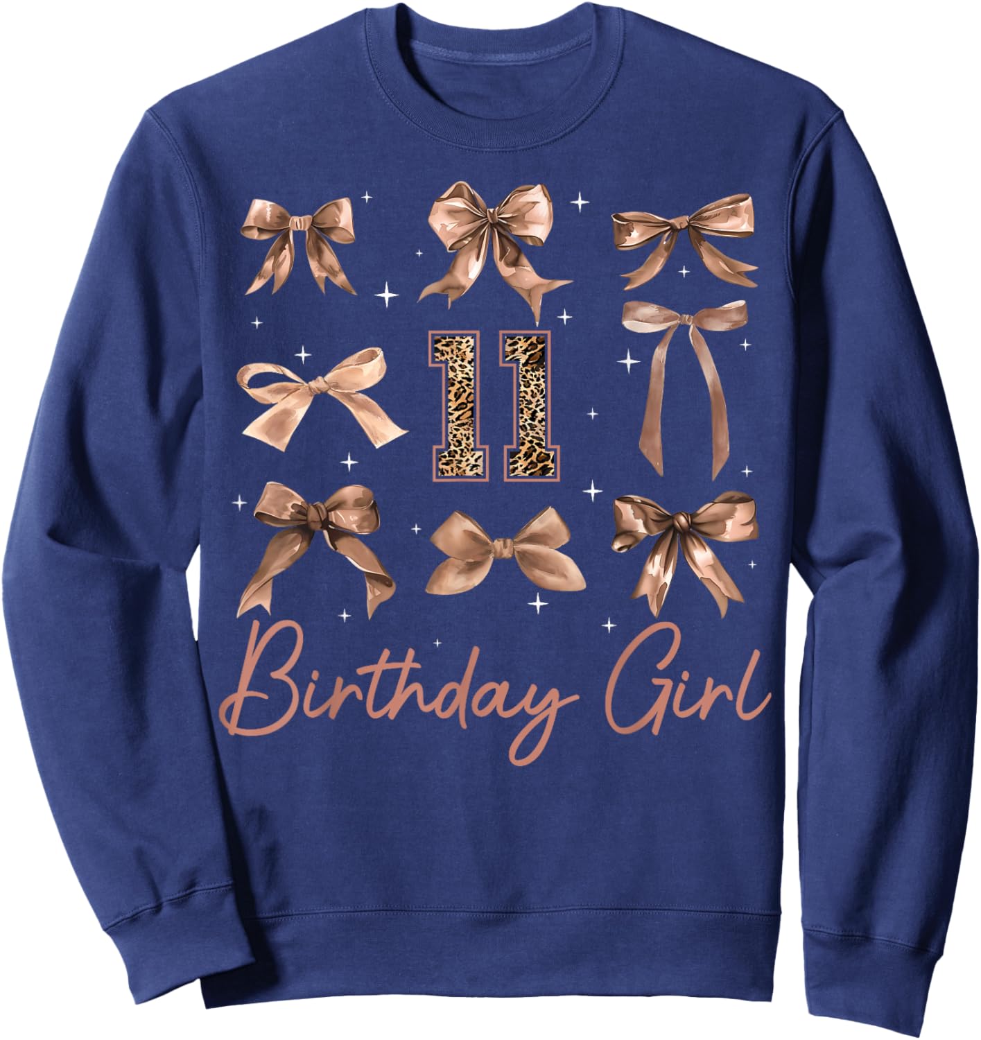 11th Birthday Girl Coquette Bow Leopard 11 Year Old Girls Sweatshirt - Sweatshirt | Navy