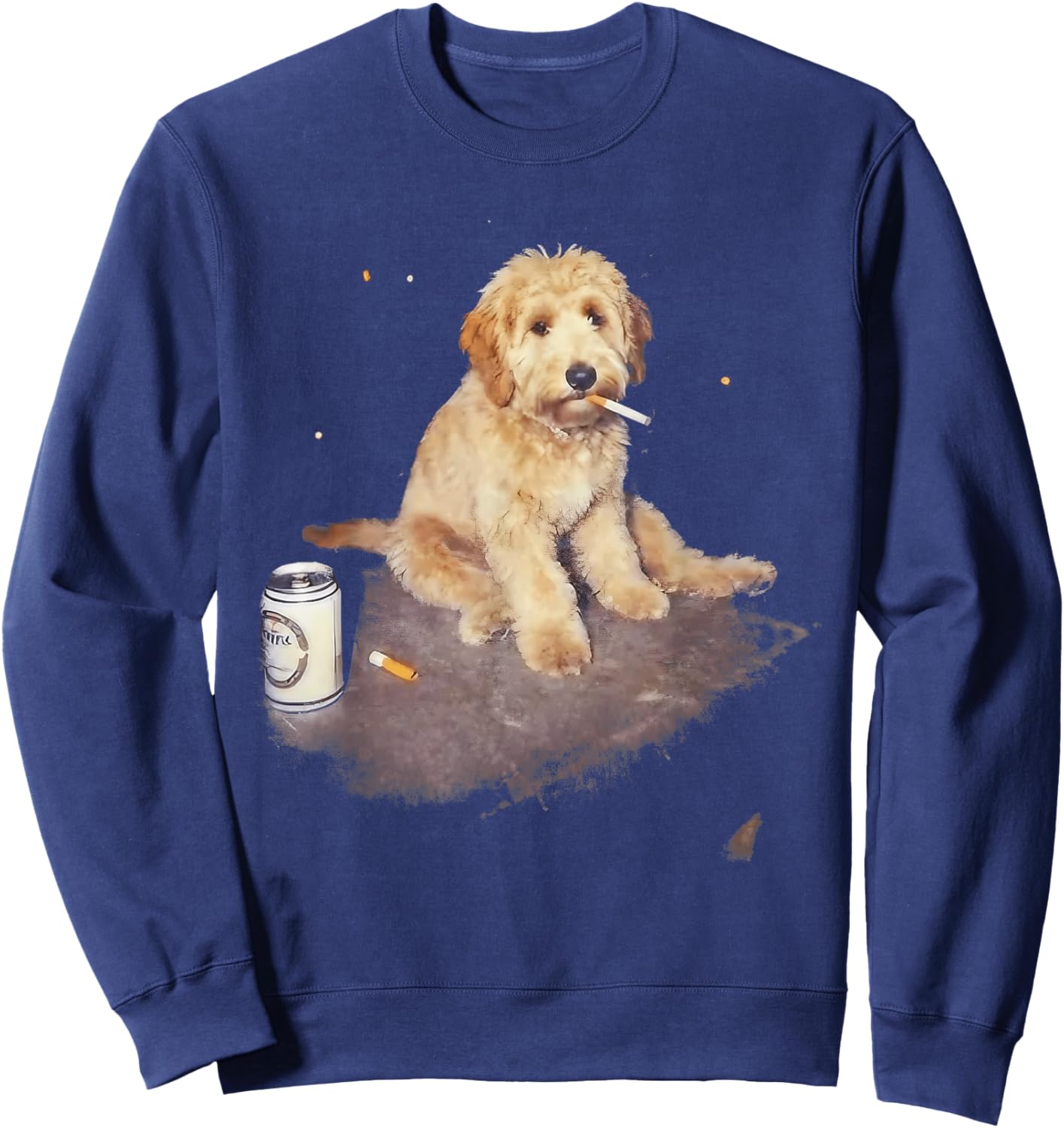 Funny Goldendoodle Smoking Meme Funny Smoking Dog Cigarette Sweatshirt - Sweatshirt | Navy