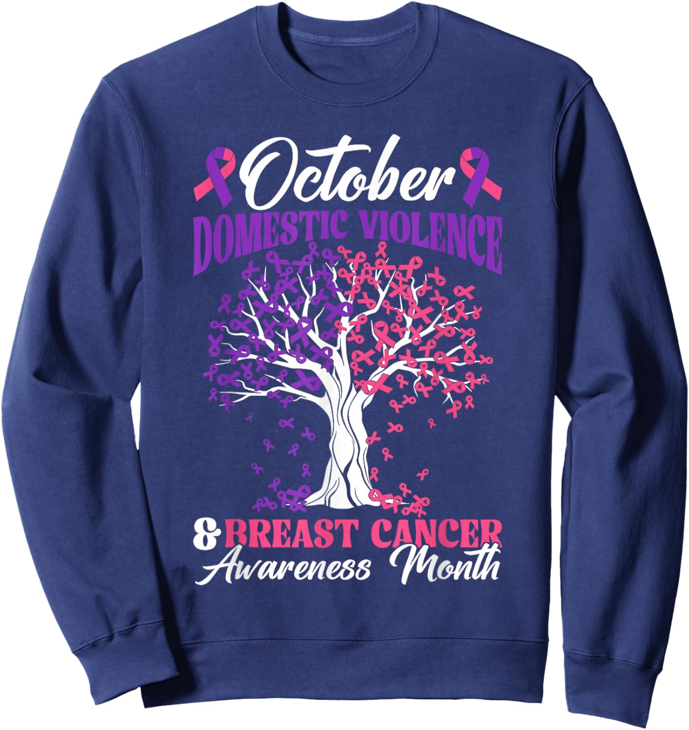 Domestic Violence and Breast Cancer Awareness Men Women Kids Sweatshirt - Sweatshirt | Navy