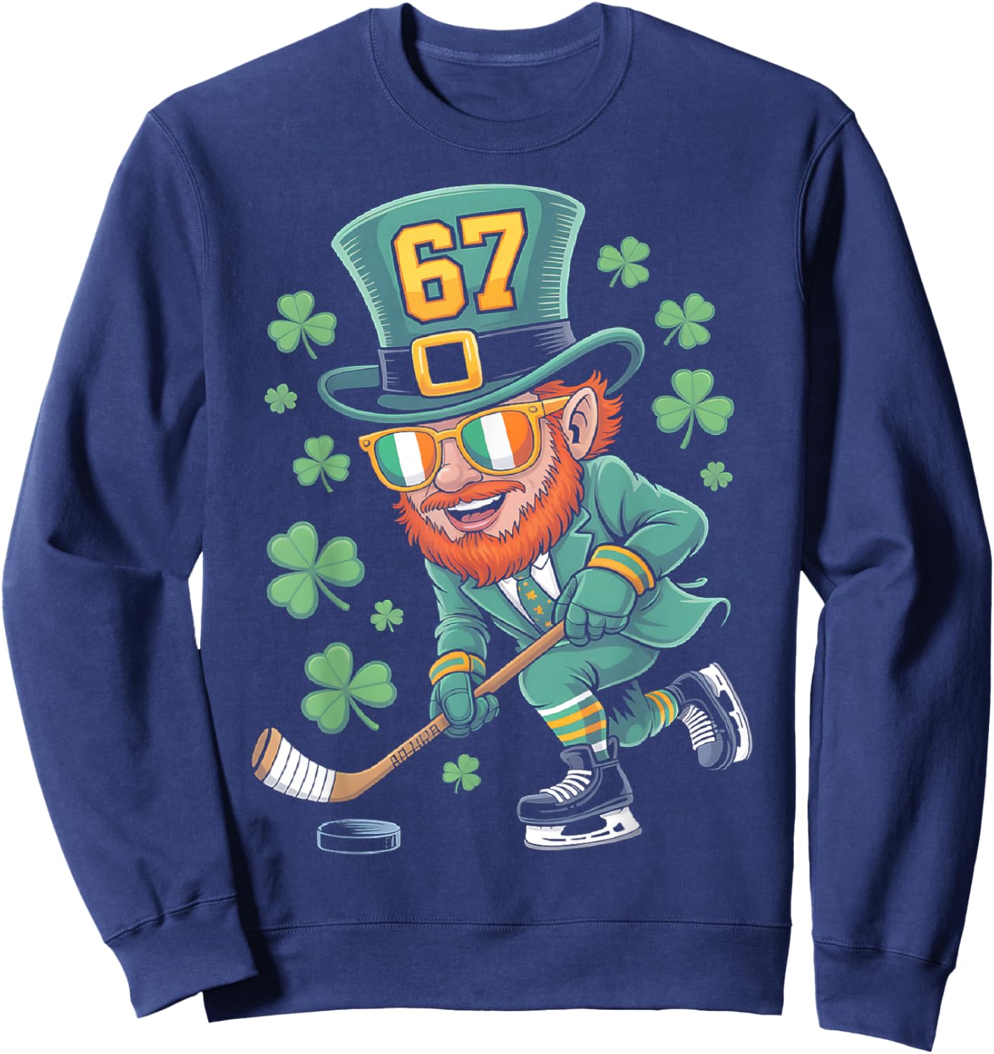 Leprechaun 67 Playing Hockey St Patricks Day Sport Boys Sweatshirt - Sweatshirt | Navy