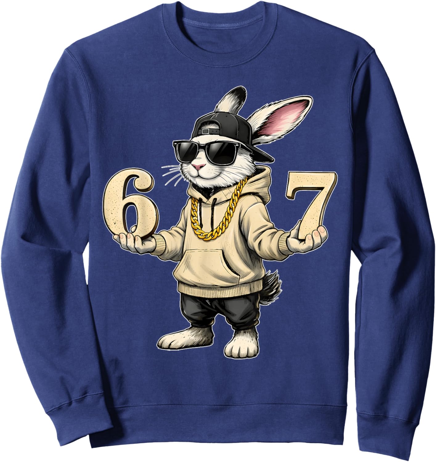 Funny Easter Day Bunny 6 7 Six Seven Meme Men Boy Kid Sweatshirt - Sweatshirt | Navy