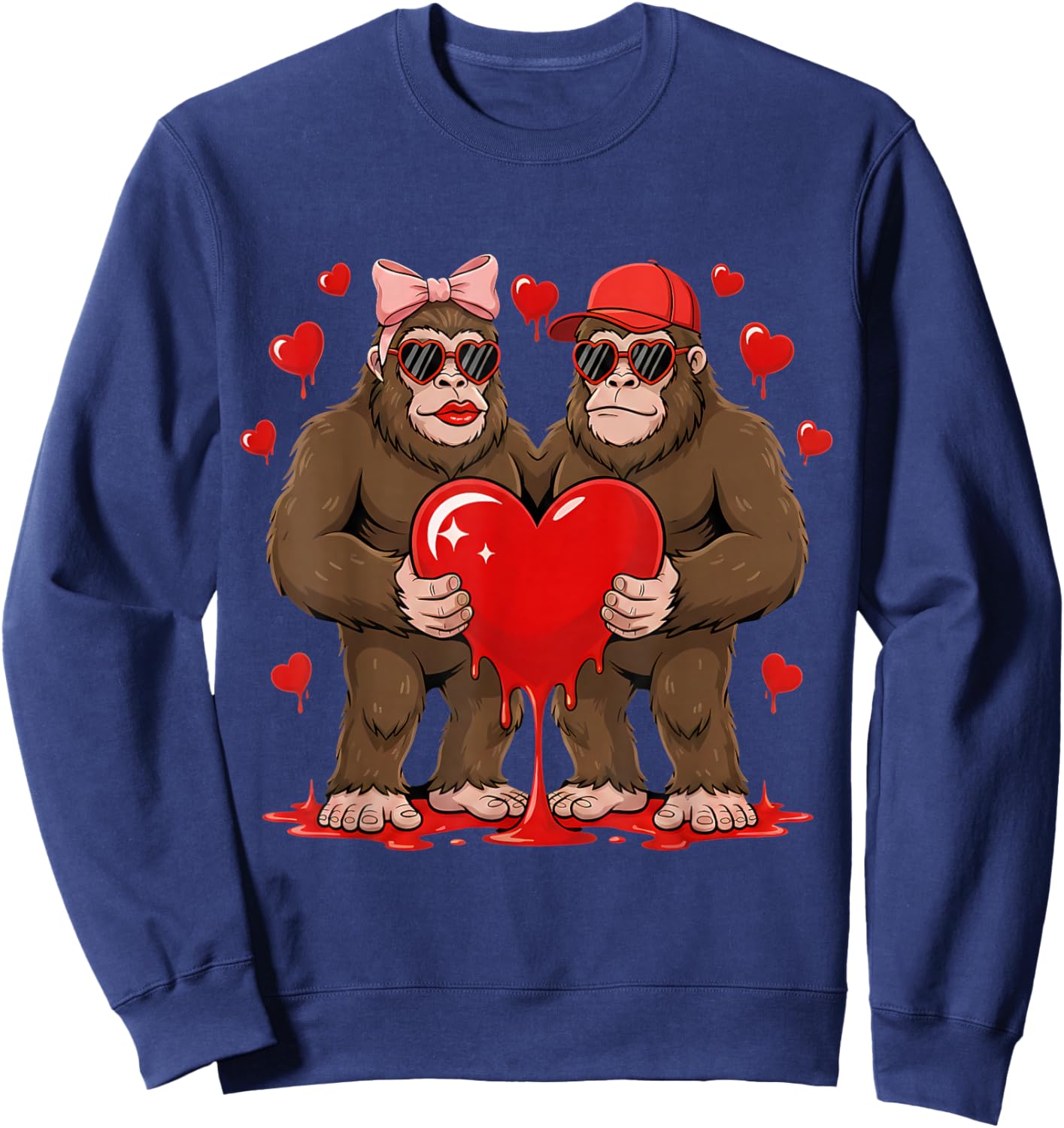 Valentine Bigfoot Sasquatch Lover Cute Valentines Day Sweatshirt - Sweatshirt | Navy