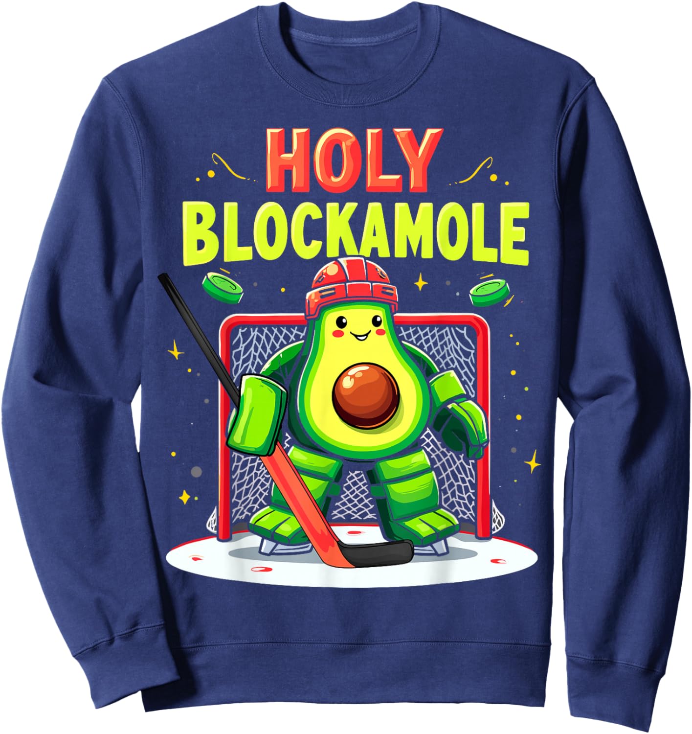 Holy Blockamole Funny Avocado Ice Hockey Goalie Player Sweatshirt - Sweatshirt | Navy