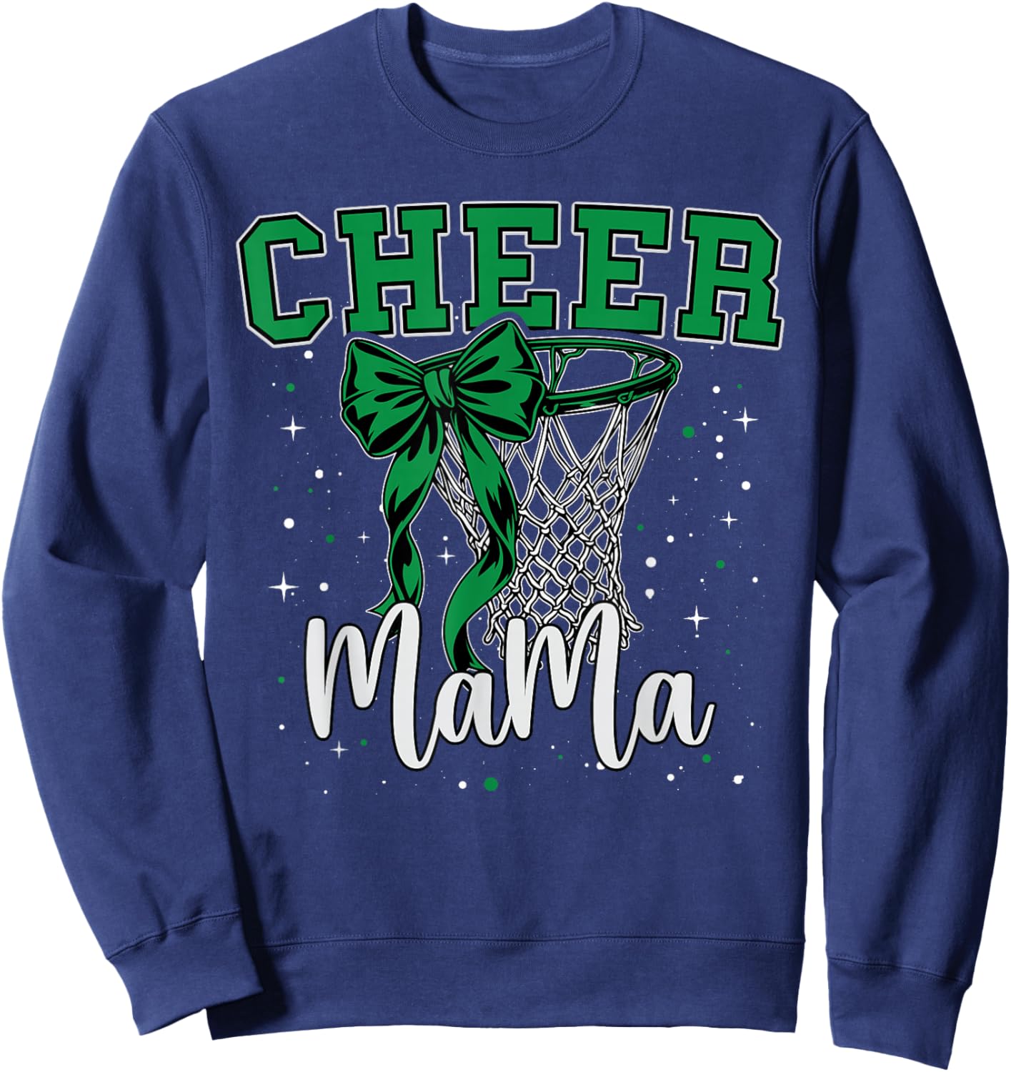 Green Cheer Mama Mom Bow Sport Basketball Game Cheerleading Sweatshirt - Sweatshirt | Navy