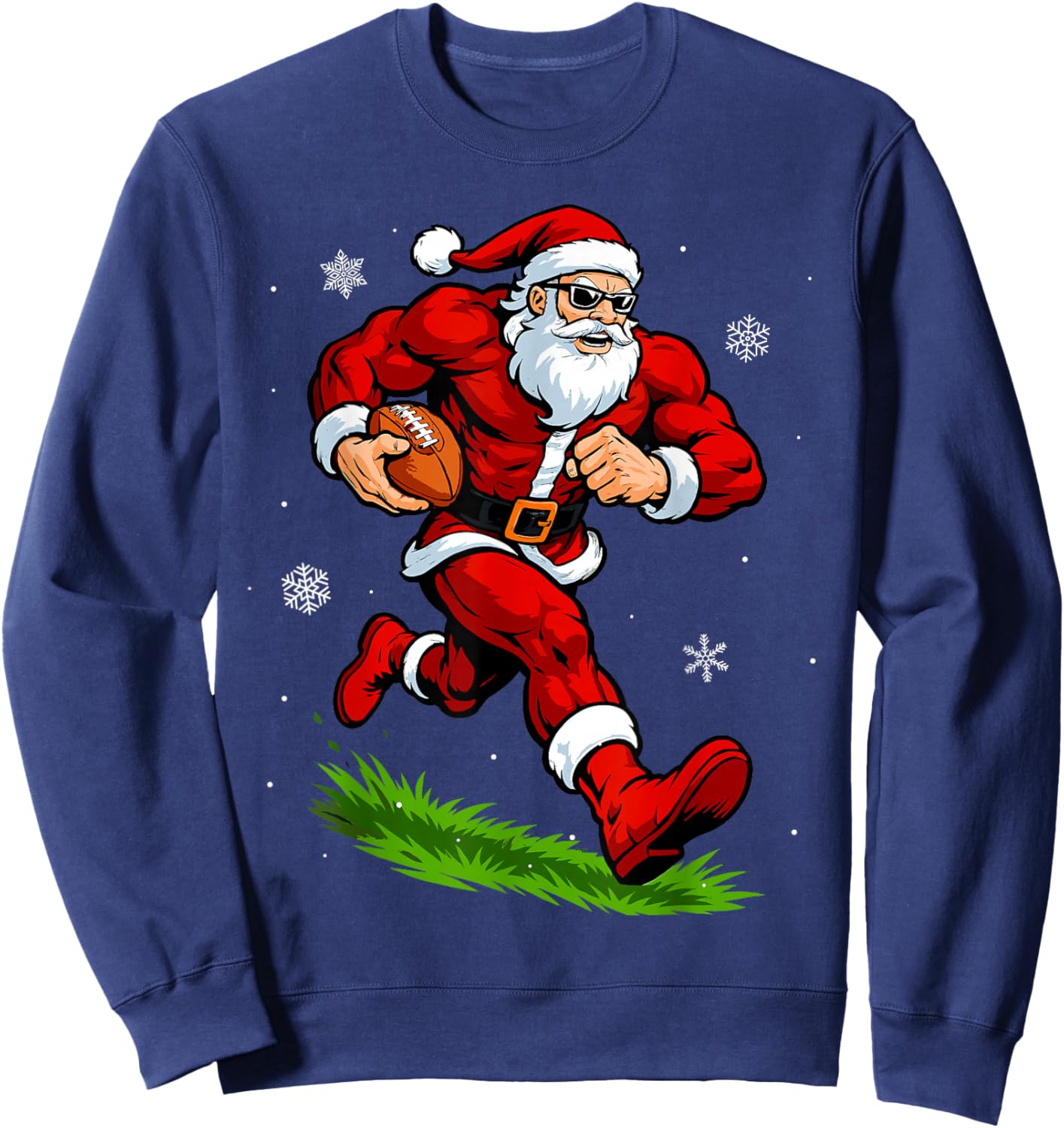 Santa Playing Football Xmas Funny Christmas Football Santa Sweatshirt - Sweatshirt | Navy