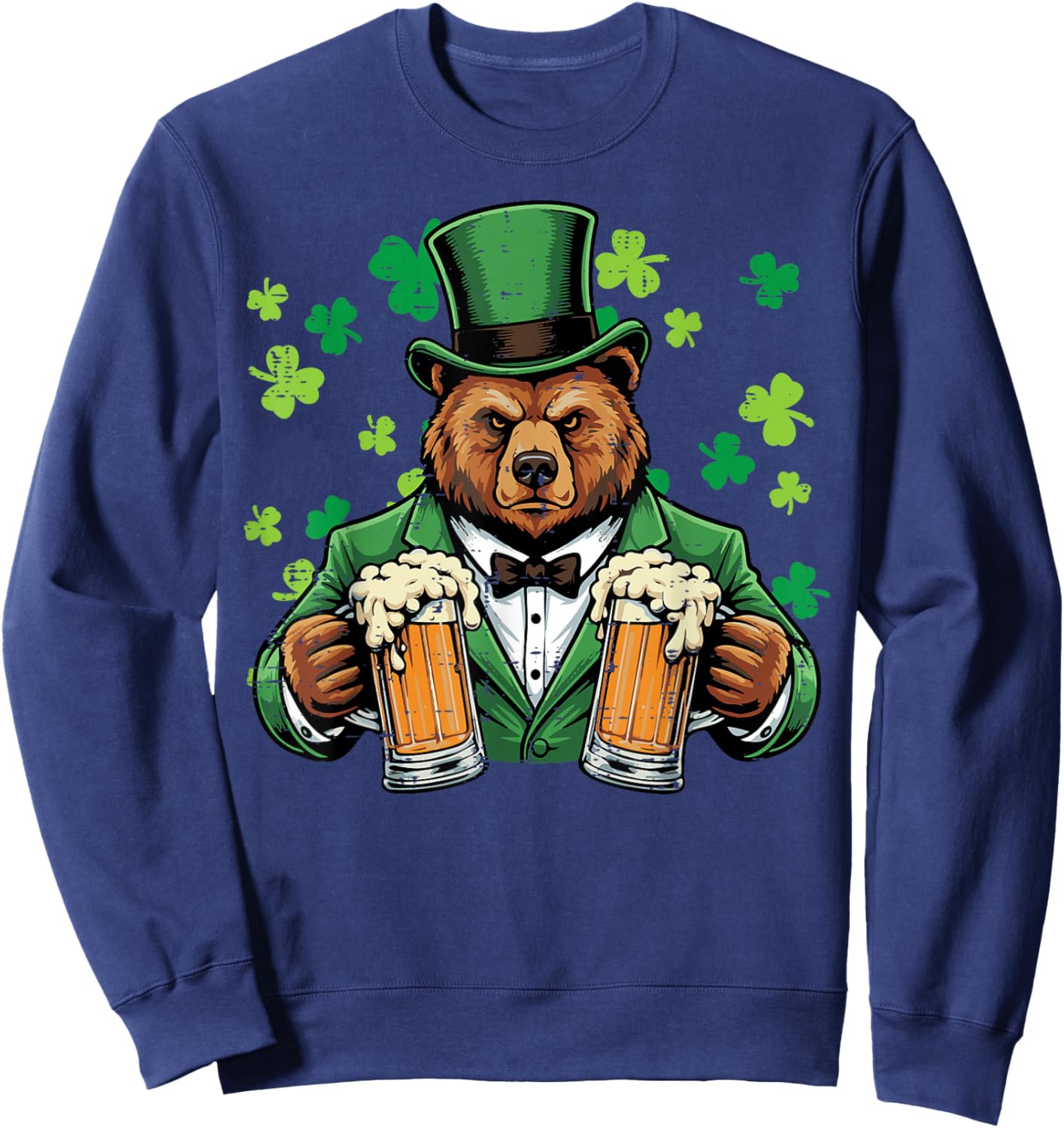 St Patricks Day Bear Funny Irish Pub Paddys Men Women Sweatshirt - Sweatshirt | Navy