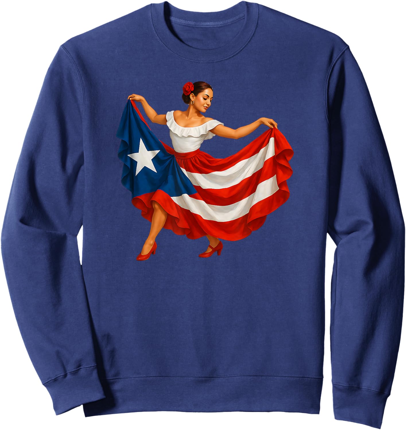Puerto Rico Girl Boricua Flag Puerto Rican Folkloric Dance Sweatshirt - Sweatshirt | Navy