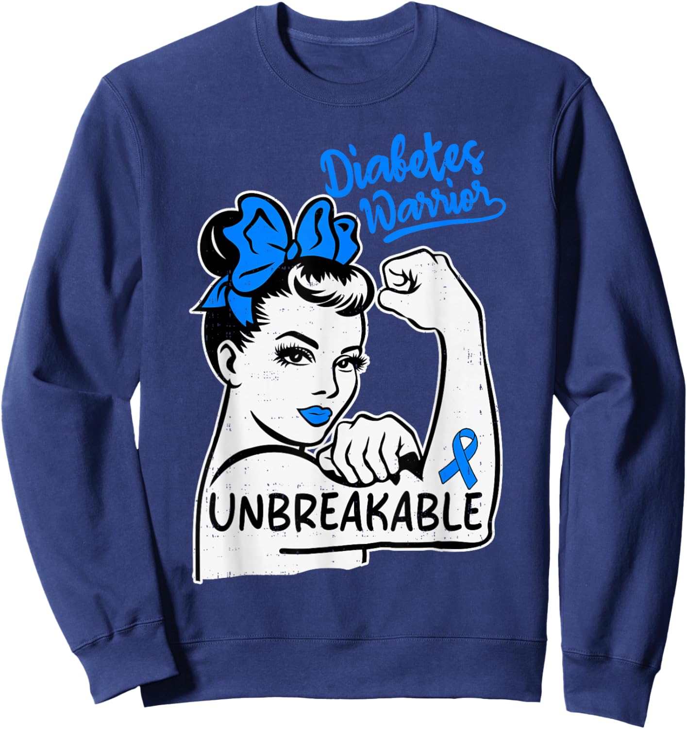 Type 1 Warrior Diabetes Awareness T1D Ribbon Blue Sweatshirt - Sweatshirt | Navy