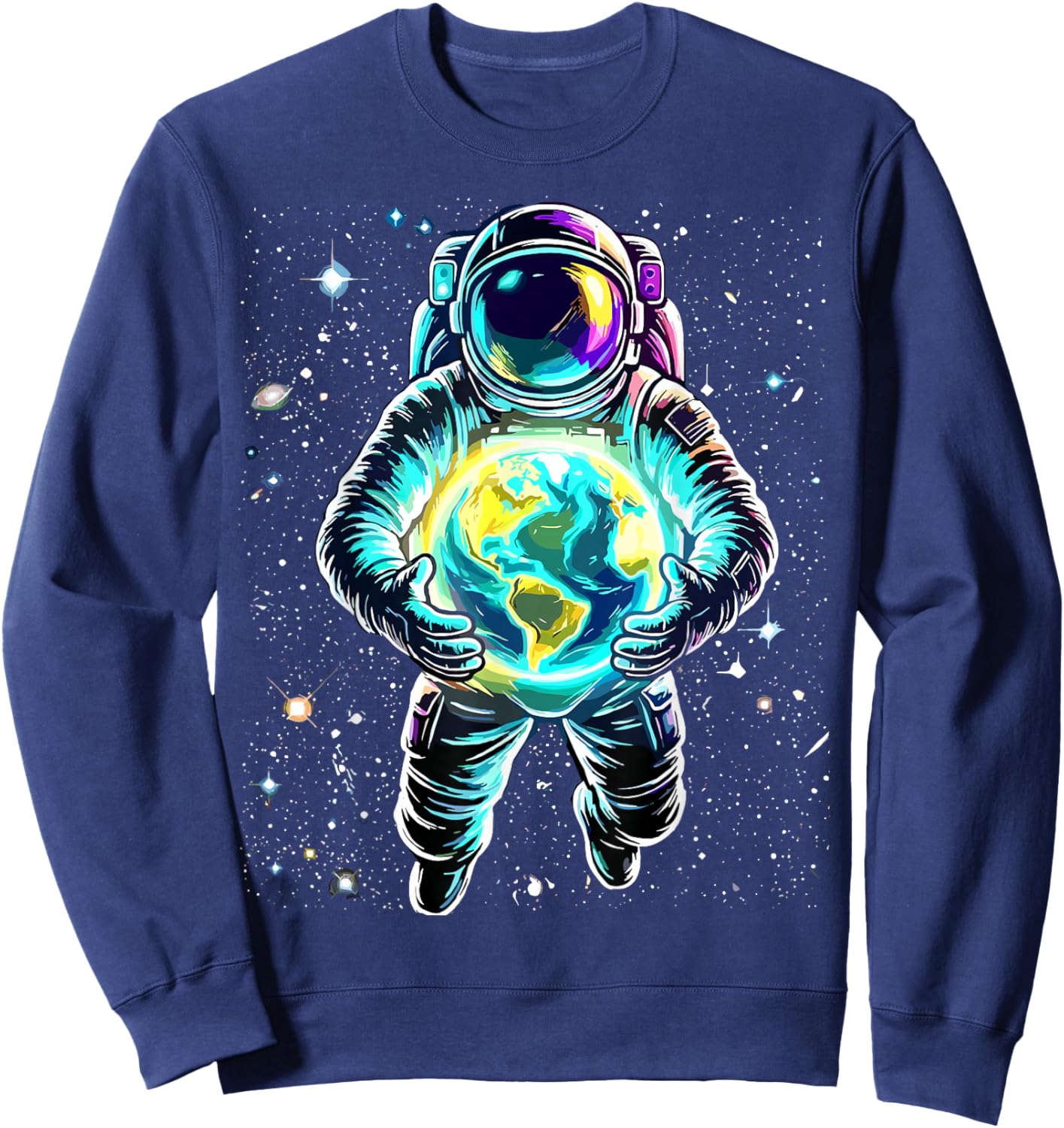 Astronaut Holding Earth Space Sweatshirt - Sweatshirt | Navy