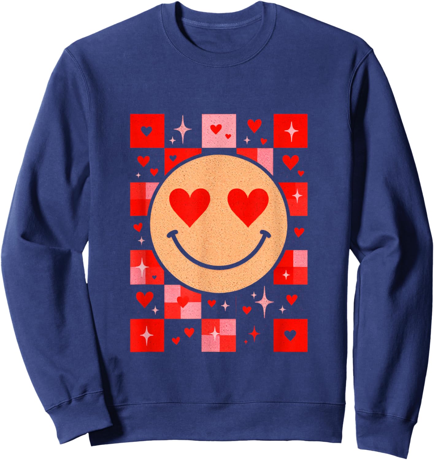 Smile Face - Retro Groovy Valentine Vibes Sweatshirt - Sweatshirt | Navy