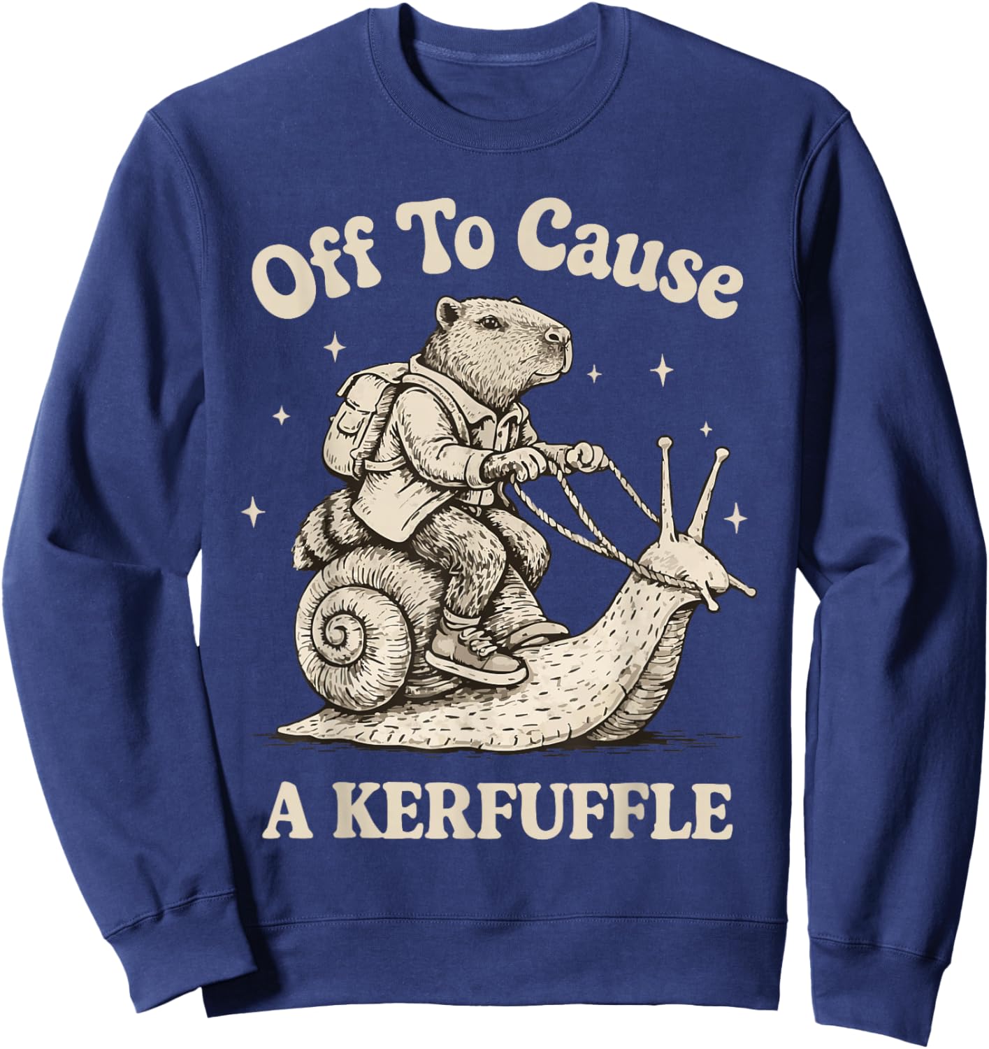 Off to Cause A Kerfuffle Wizard Whimsical Capybara Meme Sweatshirt - Sweatshirt | Navy
