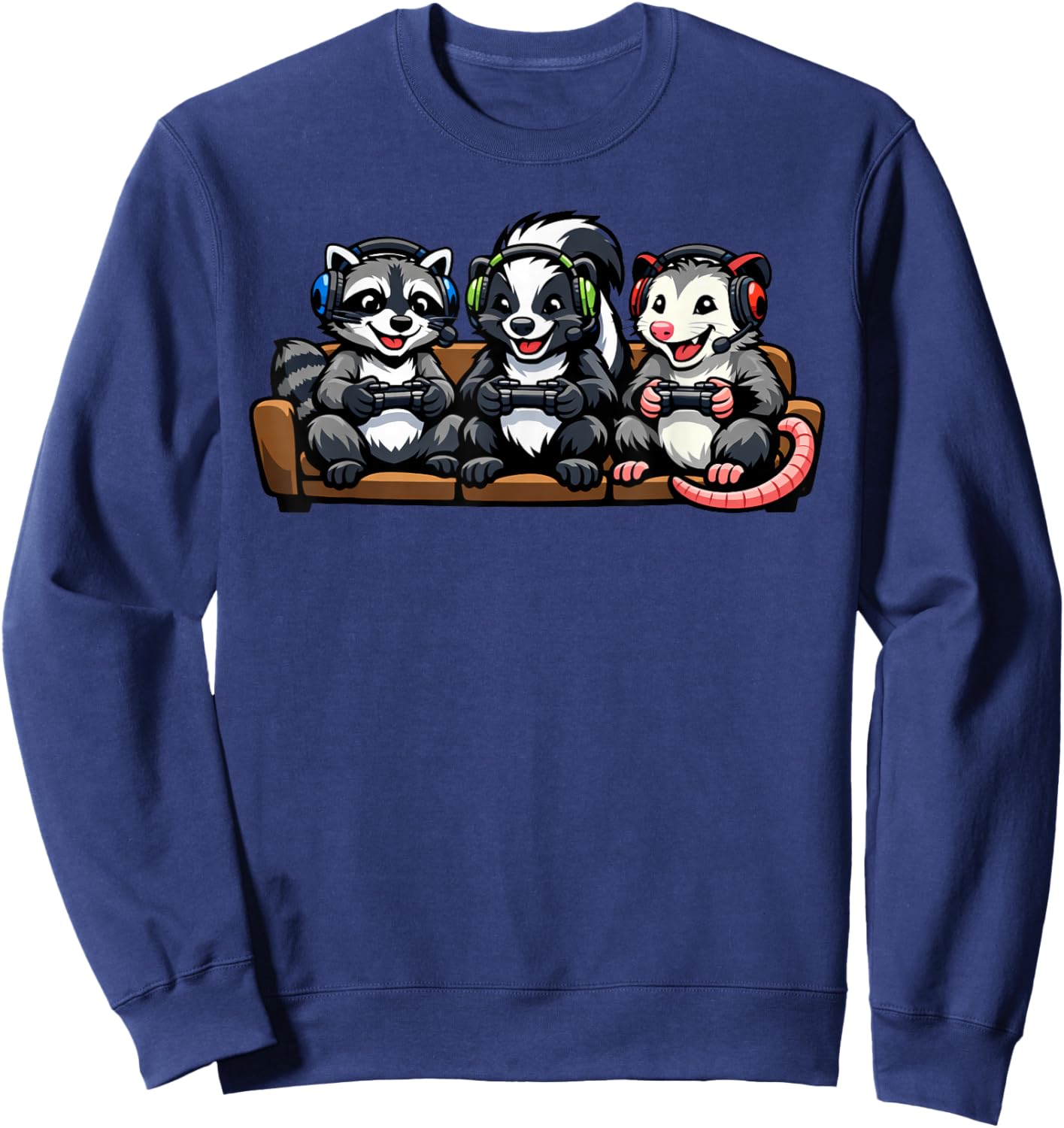Raccoon Possum Skunk Funny Video Games Gamer Sweatshirt - Sweatshirt | Navy