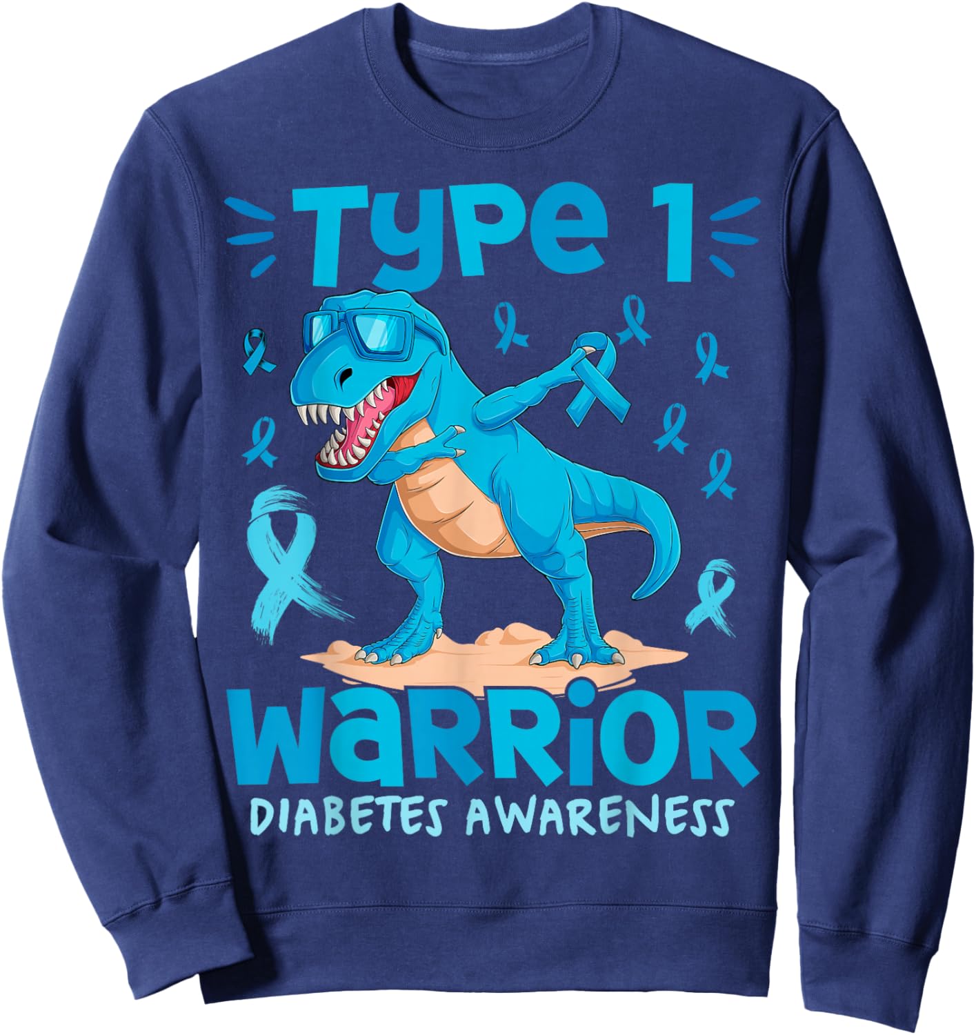 Type One Diabetes Awareness Dinosaur Boys Girls T1D Diabetic Sweatshirt - Sweatshirt | Navy