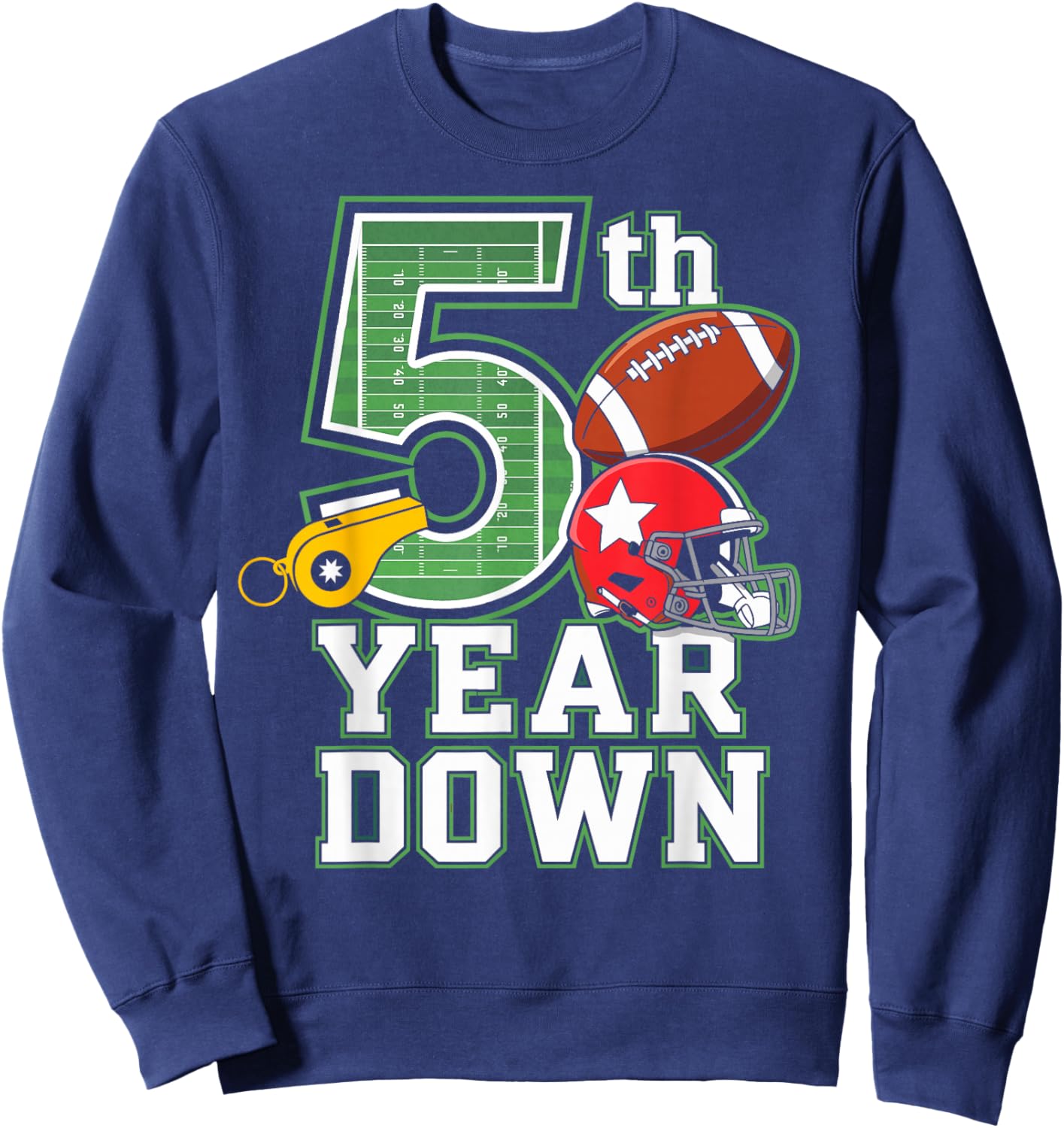 Football Birthday Boy 5th Year Down Bday 5 Years Kid Sweatshirt - Sweatshirt | Navy