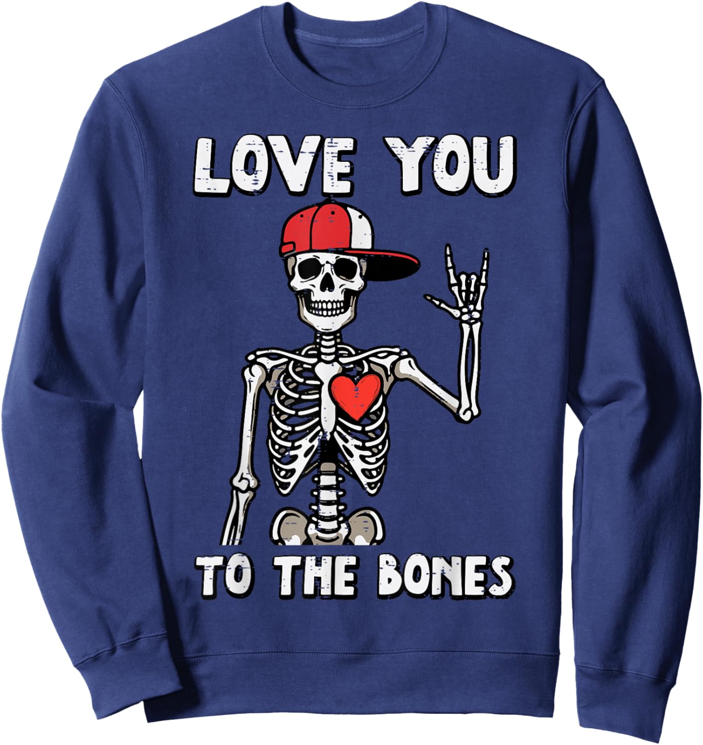 Valentines Day Skeleton Love You Rocker Men Boys Kids Youth Sweatshirt - Sweatshirt | Navy