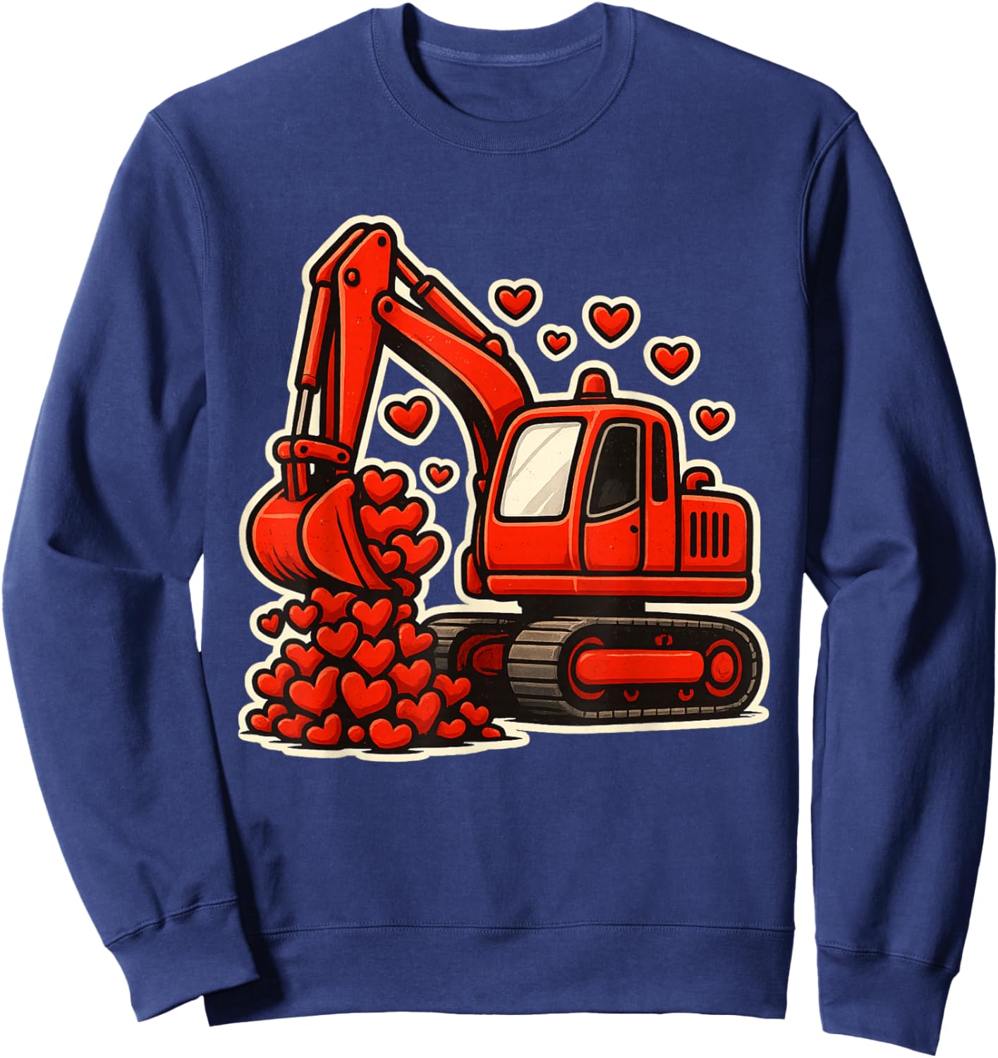 Excavator Hearts Valentine's Day Construction Boys Kids Sweatshirt - Sweatshirt | Navy