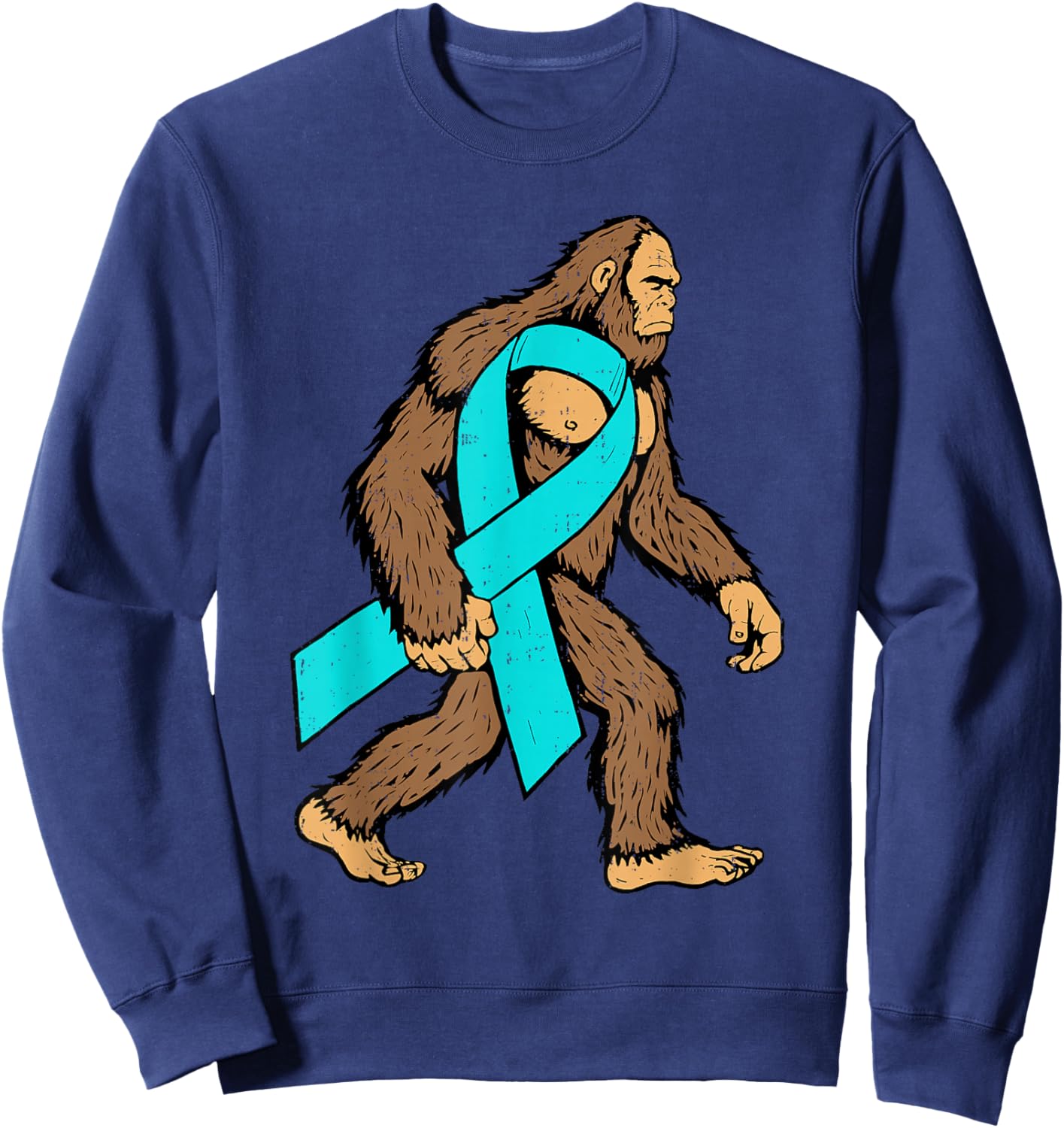 Cervical Cancer Awareness Bigfoot Ribbon Teal Support Sweatshirt - Sweatshirt | Navy