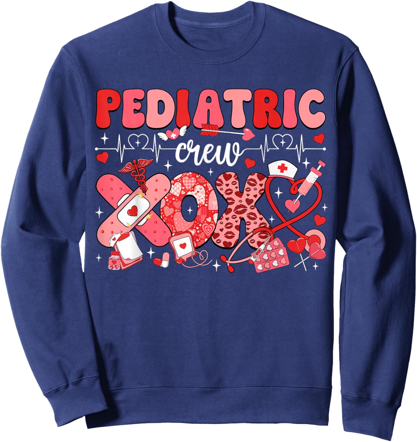 Pediatric Valentines Nurse Crew PEDS Nurse Valentines Day Sweatshirt - Sweatshirt | Navy