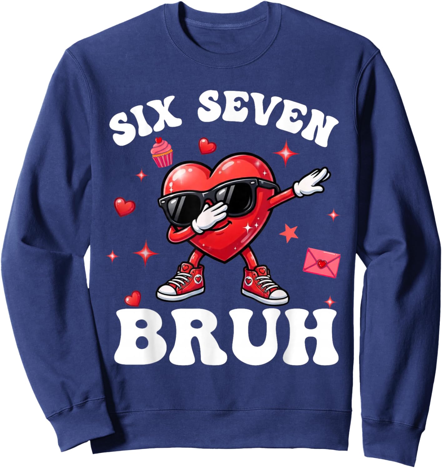 Bruh 67 Six Seven Meme Dab Heart Boys Kids Valentines Day Sweatshirt - Sweatshirt | Navy