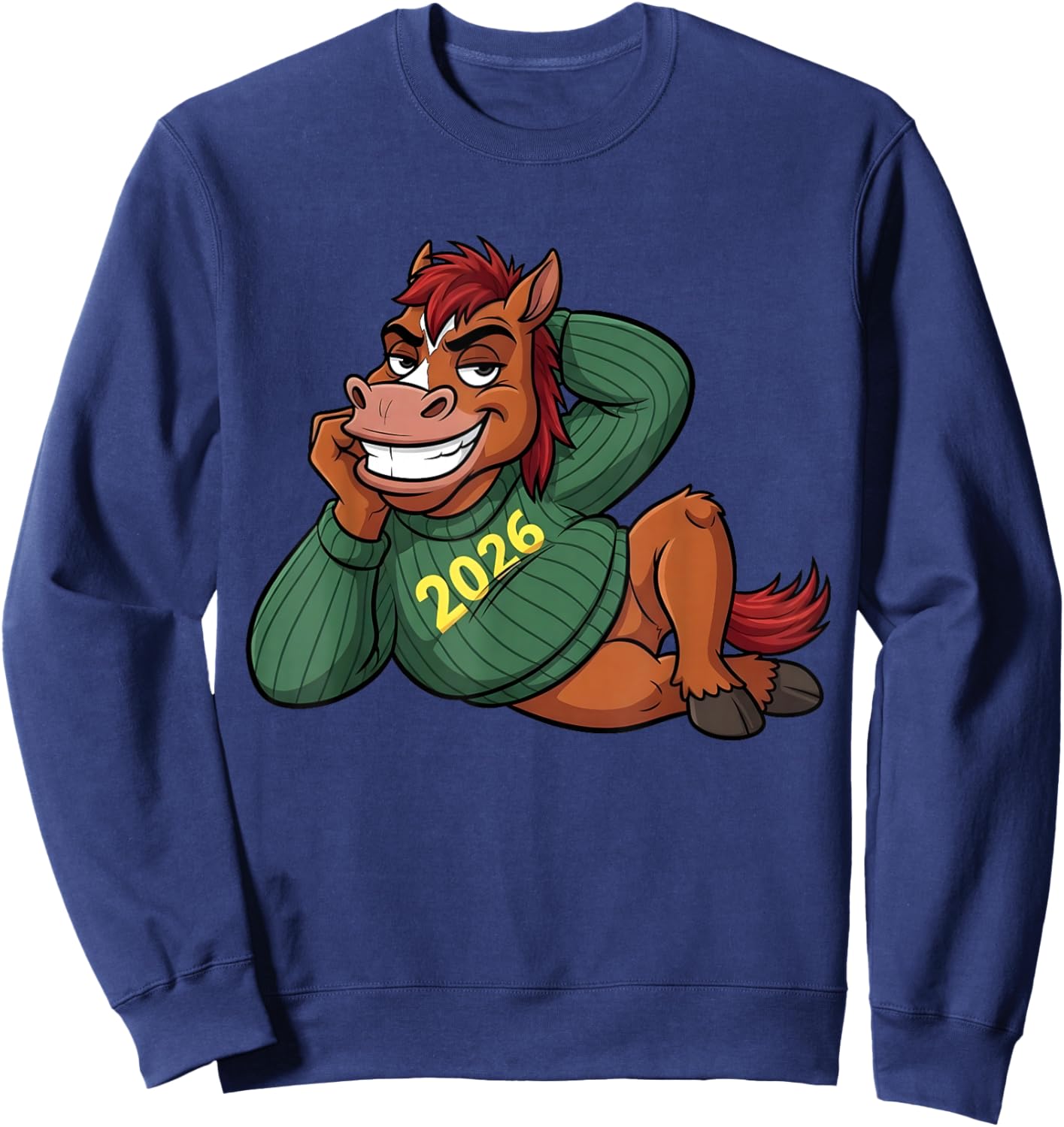 Funny Lunar New Year 2026 Horse Festive Cartoon Sweatshirt - Sweatshirt | Navy