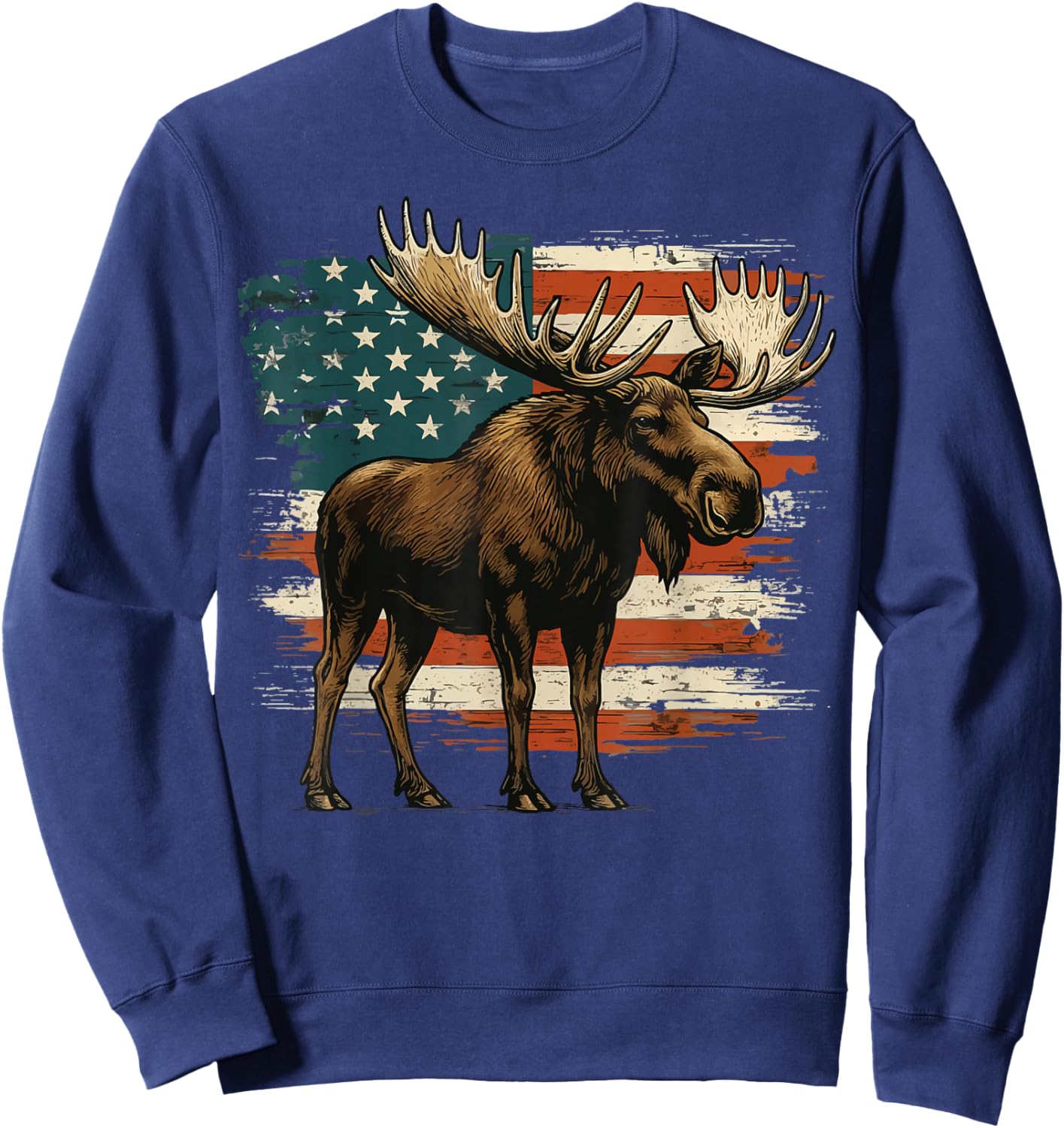 Moose USA Flag Alaska Wildlife Sweatshirt - Sweatshirt | Navy