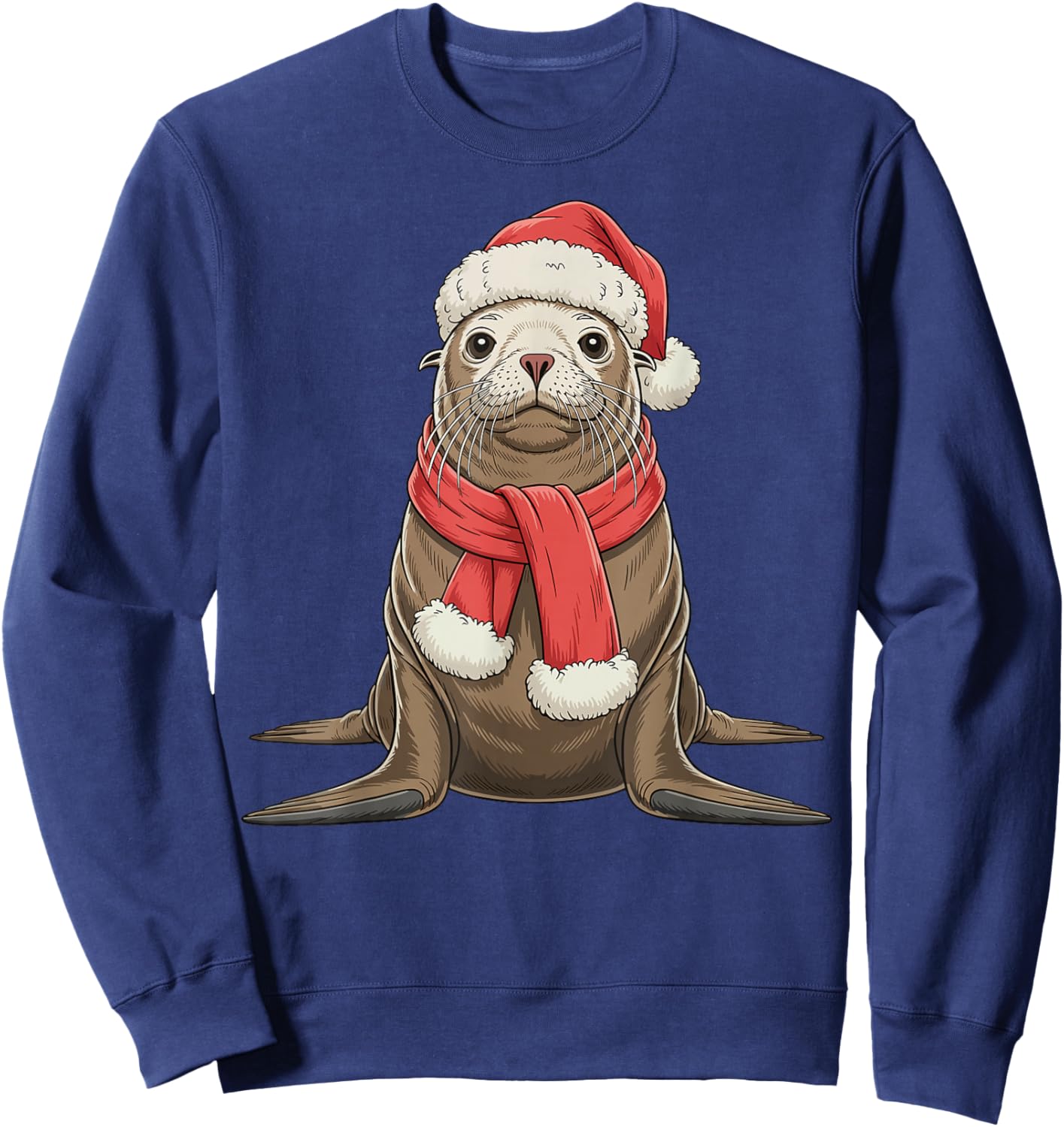 Cute Christmas Sea Lion Santa Sweatshirt - Sweatshirt | Navy