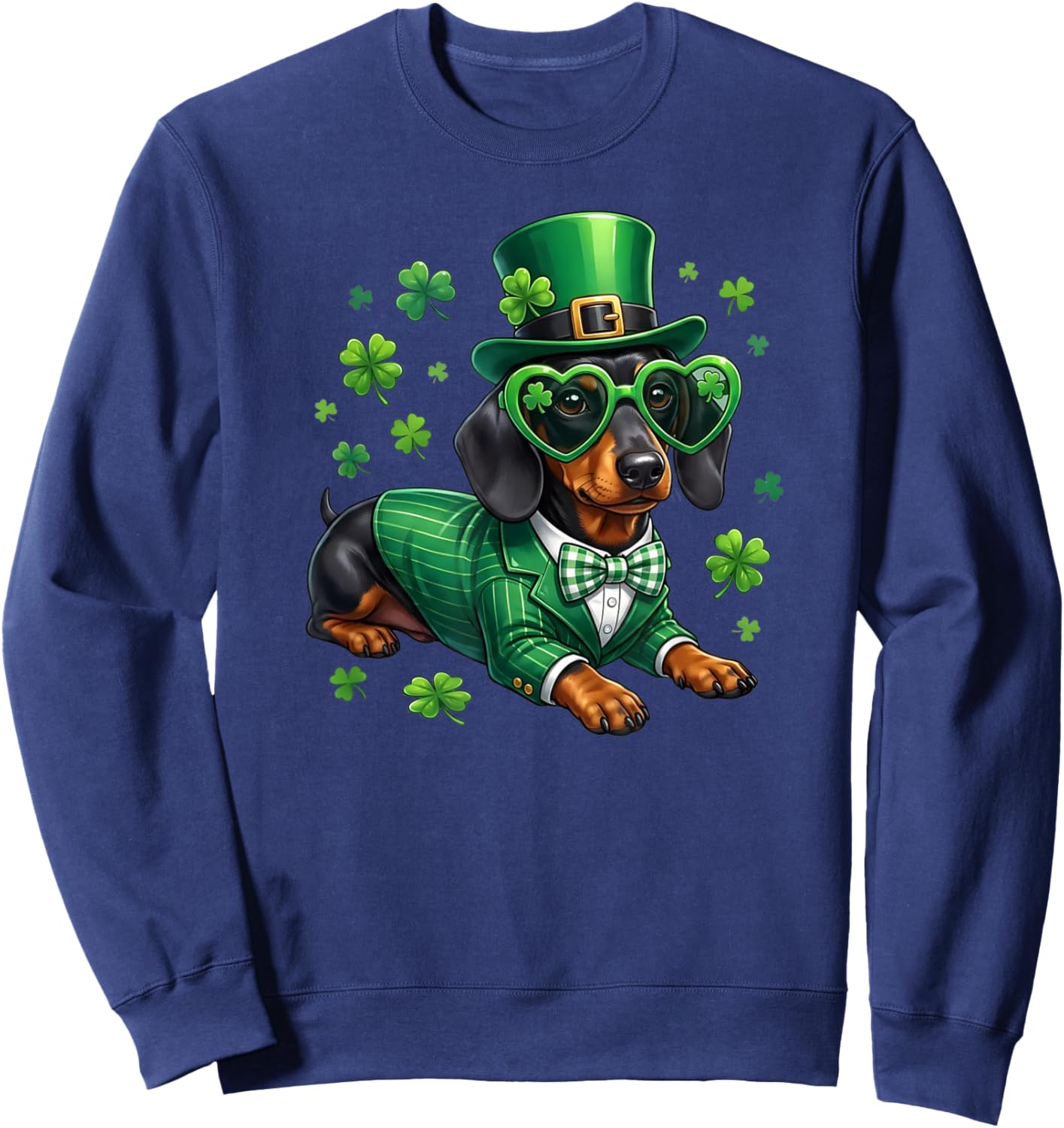 Funny Dachshund Shamrock St Patricks Day Irish Dog Lover Sweatshirt - Sweatshirt | Navy