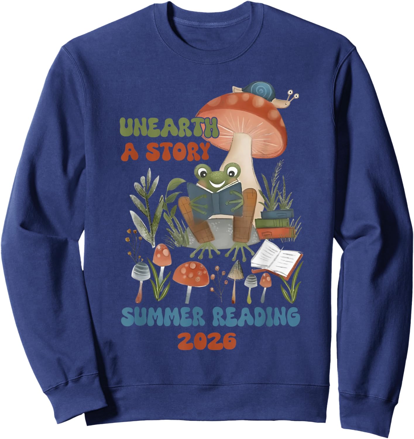 Unearth a Story Summer Reading Program 2026 Frog Book Lover Sweatshirt - Sweatshirt | Navy