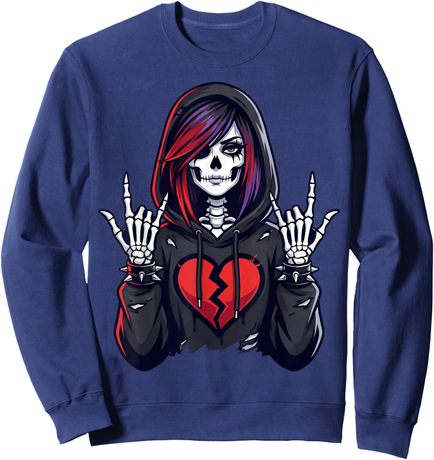 Goth Girl Skeleton Broken Heart Horror Creepy Gothic Art Sweatshirt - Sweatshirt | Navy