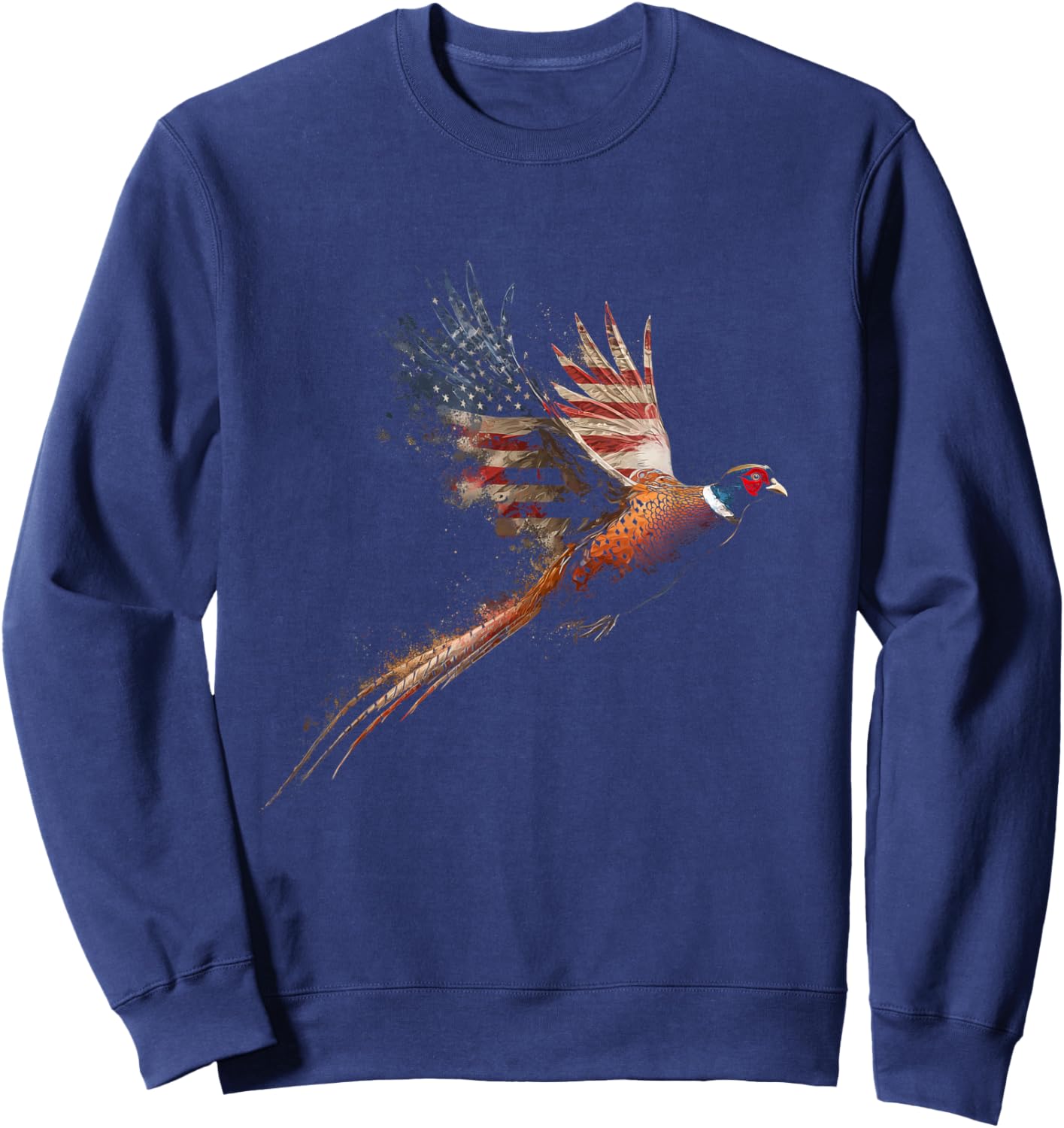 Pheasant Hunting American Flag Patriotic Hunter Vintage Sweatshirt - Sweatshirt | Navy