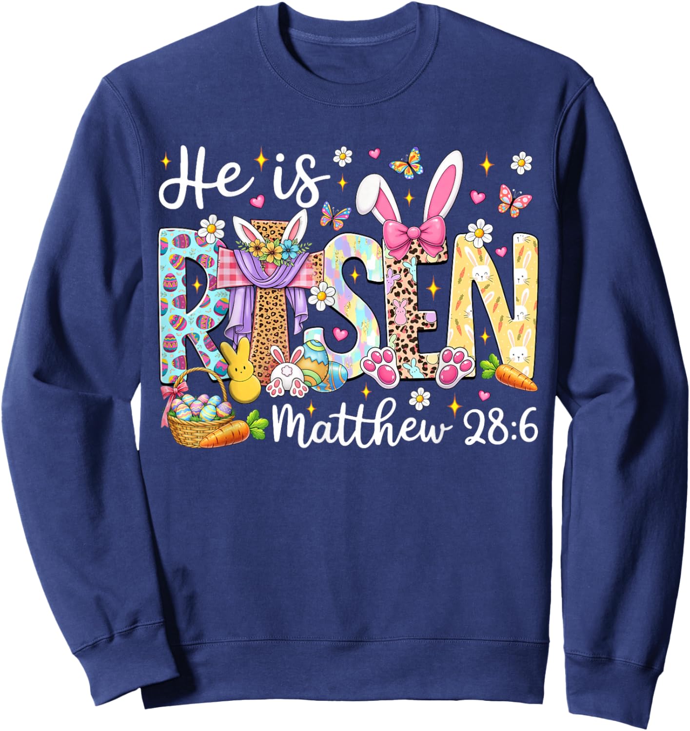 He is Risen Jesus Christian Happy Easter Day Women Girl Kid Sweatshirt - Sweatshirt | Navy
