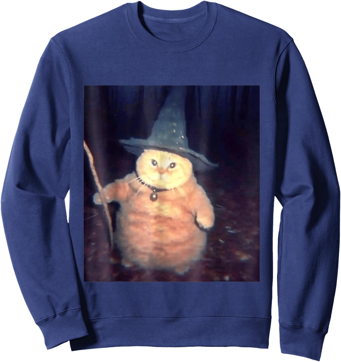 Wizard Cat Meme Shirt | Funny Vintage Halloween Sweatshirt - Sweatshirt | Navy
