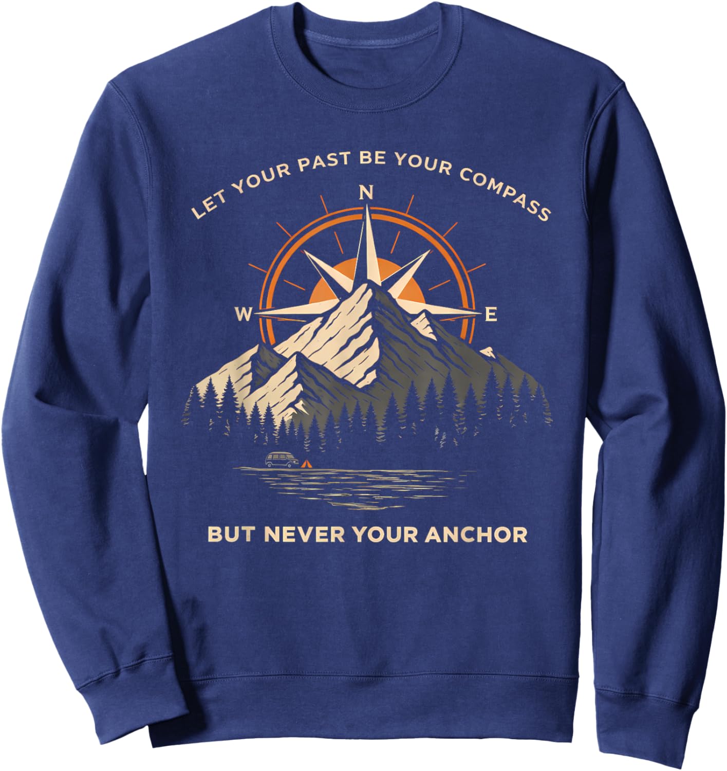 Let Past Be Your Compass Skull Anchor Motivational Quote Sweatshirt - Sweatshirt | Navy